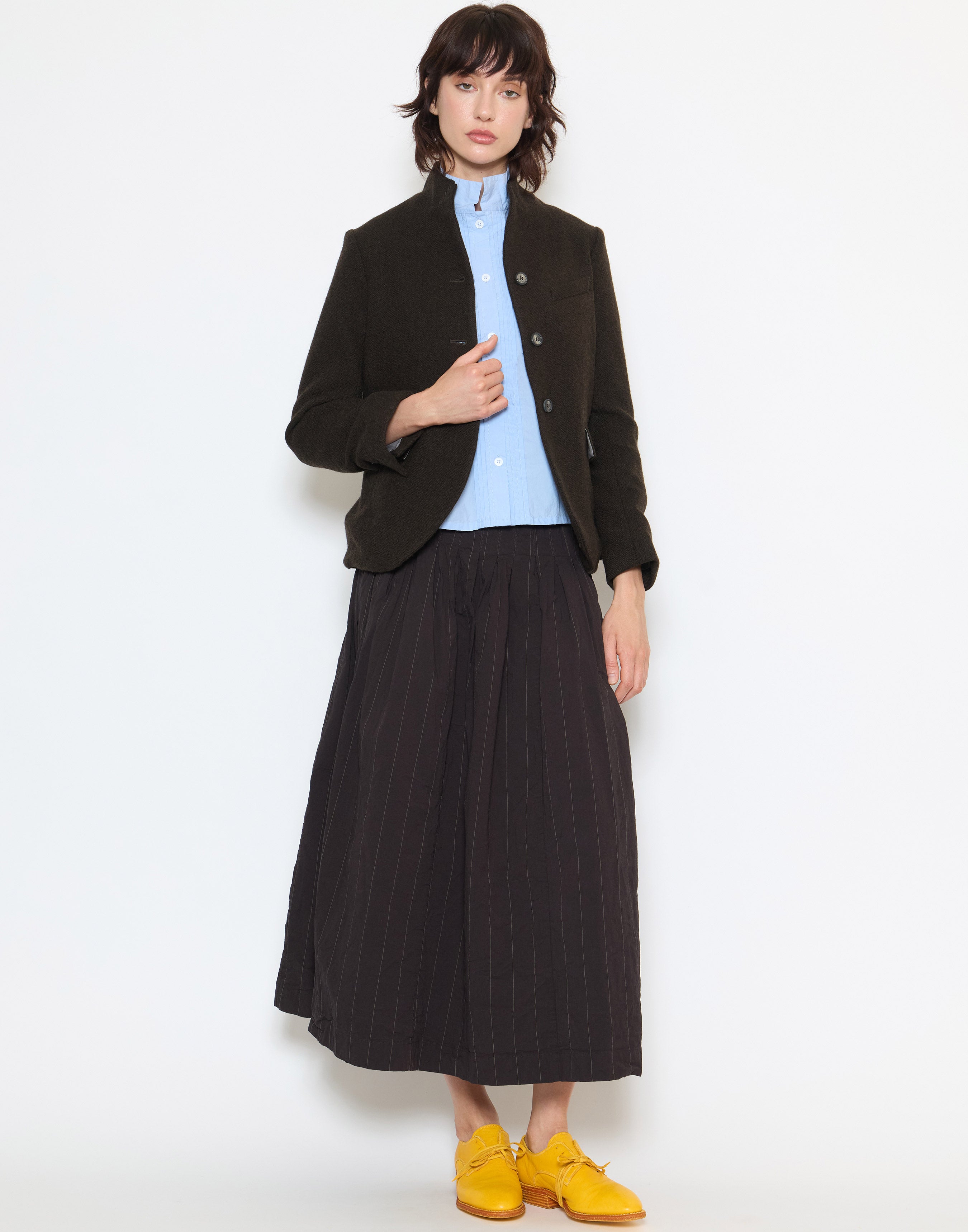 Eggplant Pinstripe Cotton Farmer Skirt