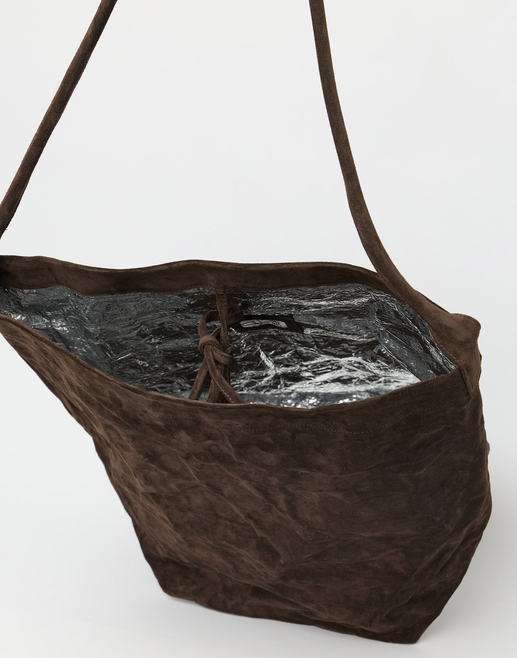 Dark Brown Suede Leather Big Tube Bag