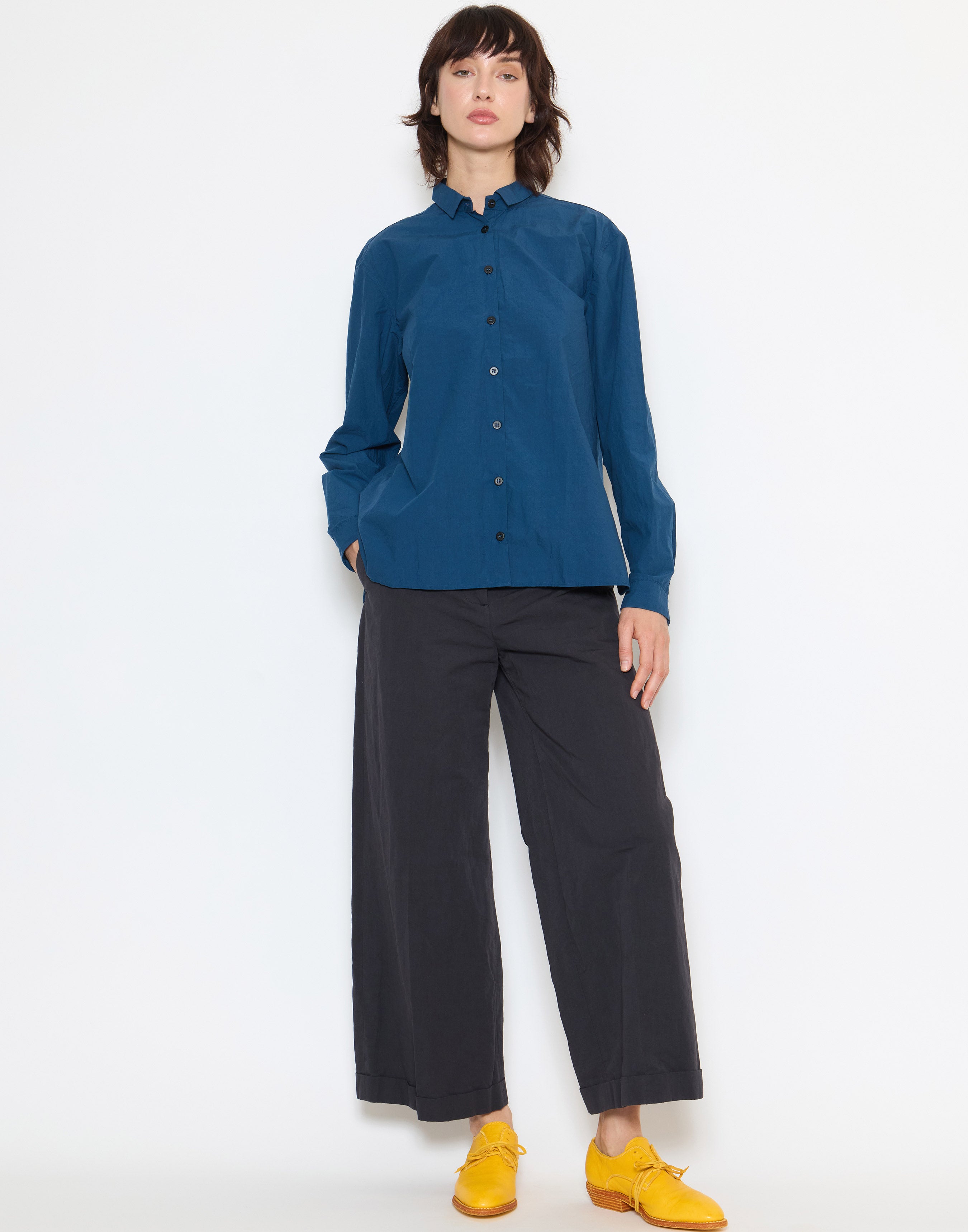 Deep Blue Cotton Loose Tyrol Shirt