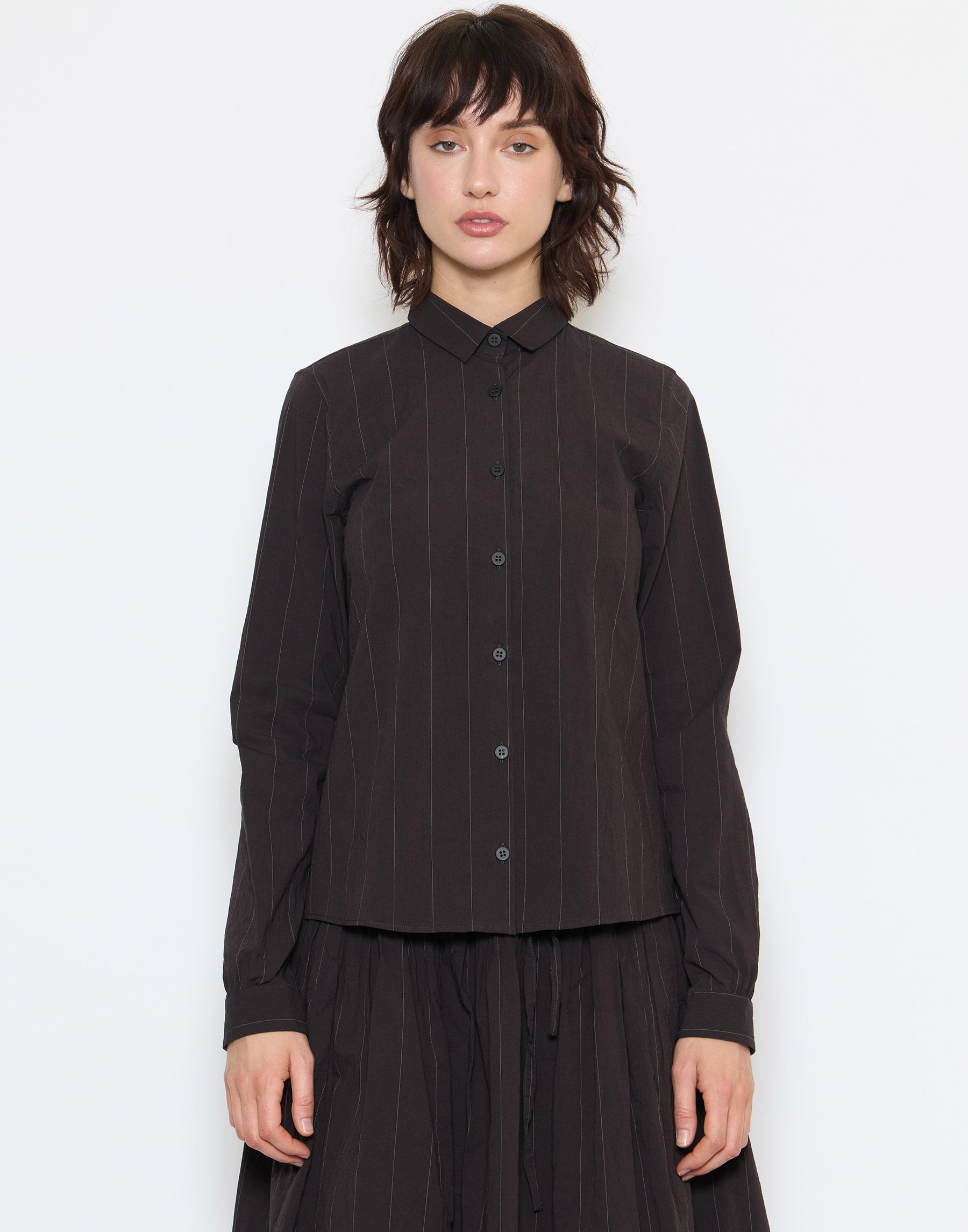 Eggplant Pinstripe Cotton Tyrol Shirt