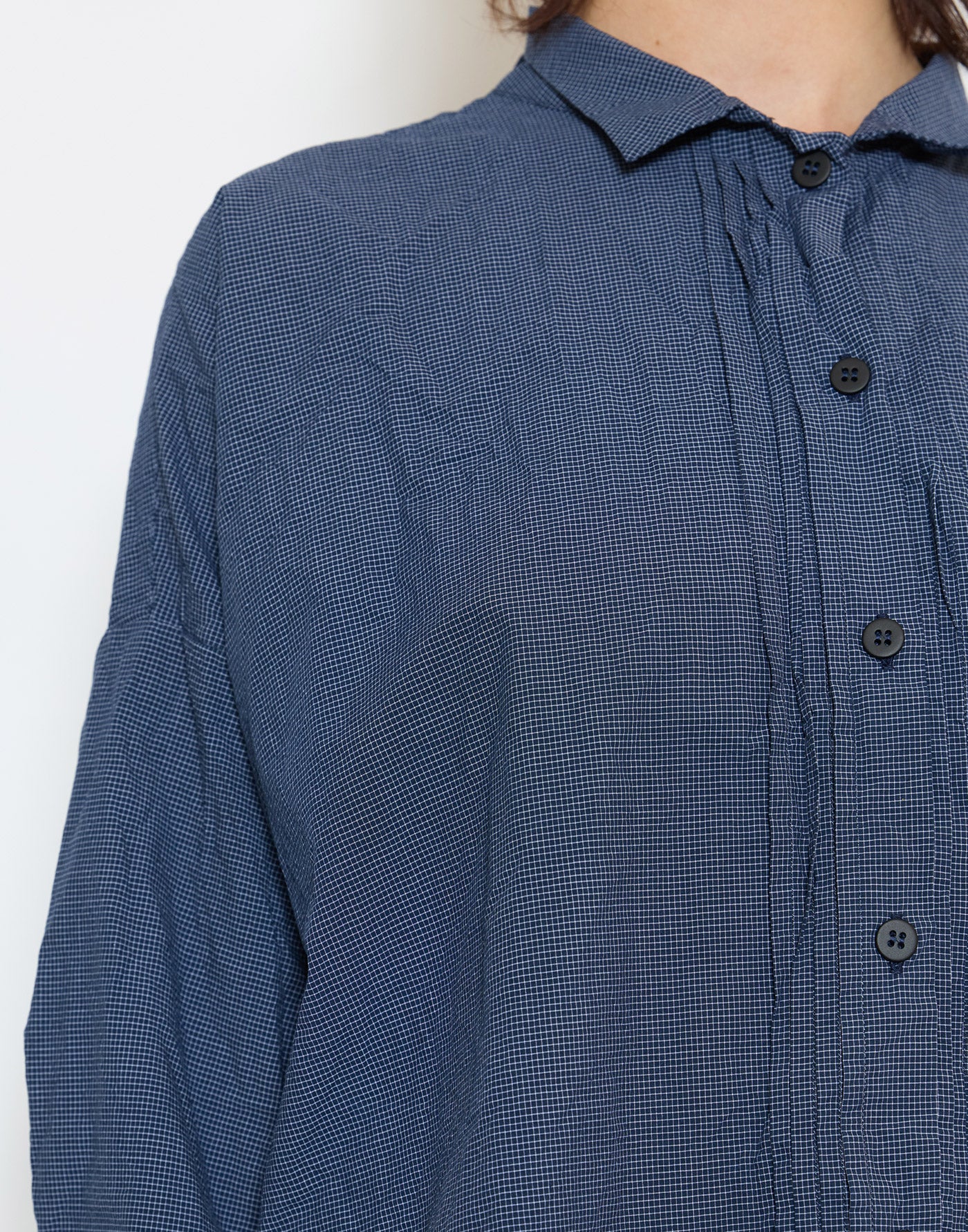 Navy Micro Check Cotton Claudia Shirt