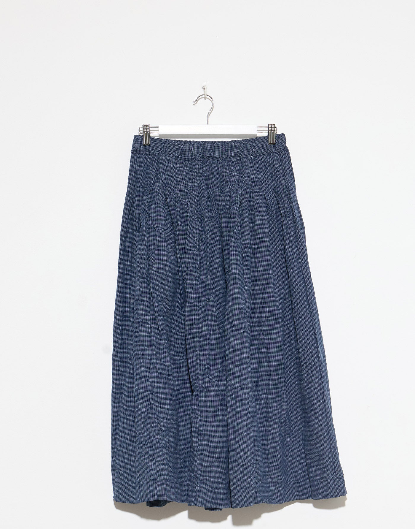 Navy Micro Check Cotton Farmer Skirt