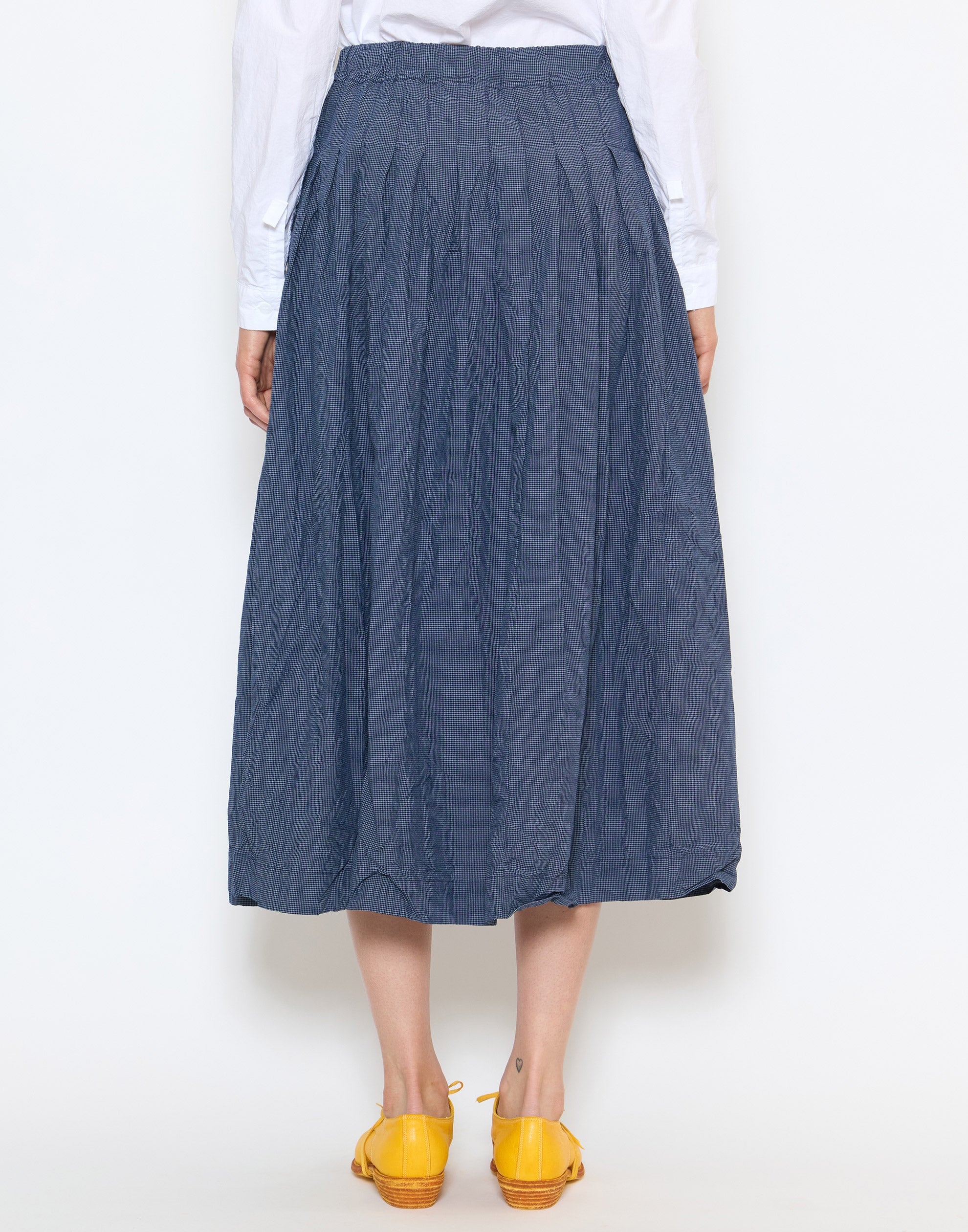 Navy Micro Check Cotton Farmer Skirt