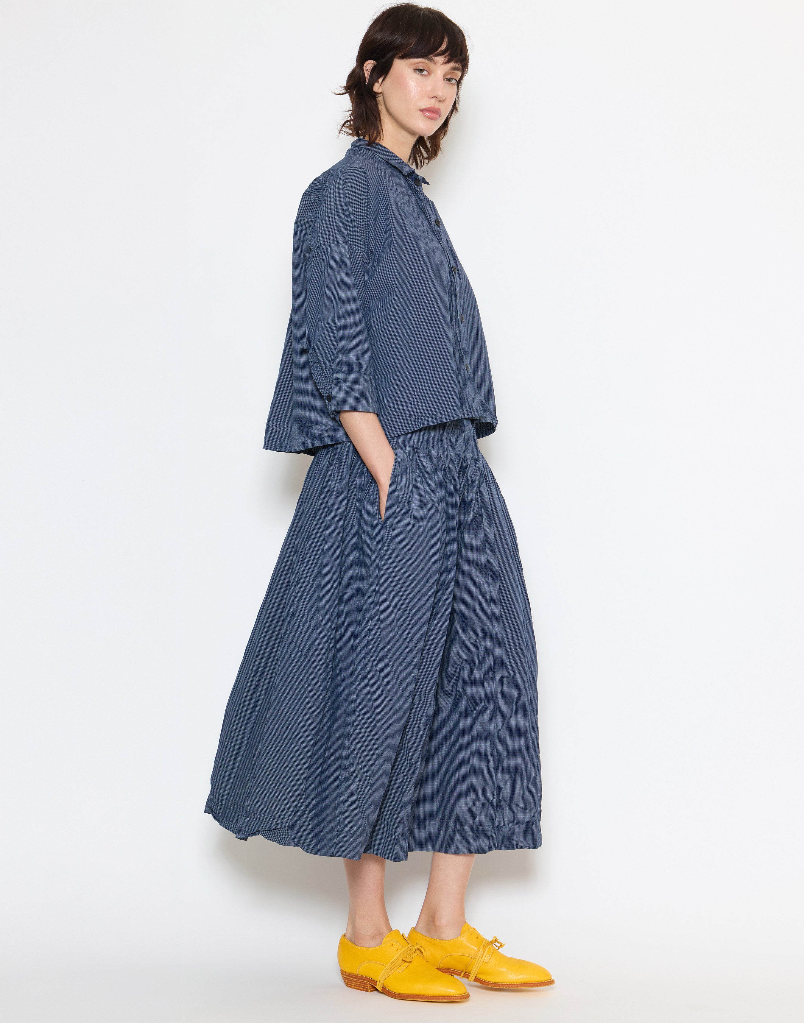 Navy Micro Check Cotton Claudia Shirt