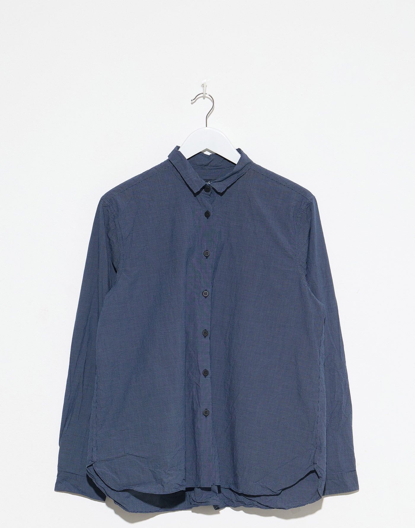 Navy Micro Check Cotton Loose Tyrol Shirt