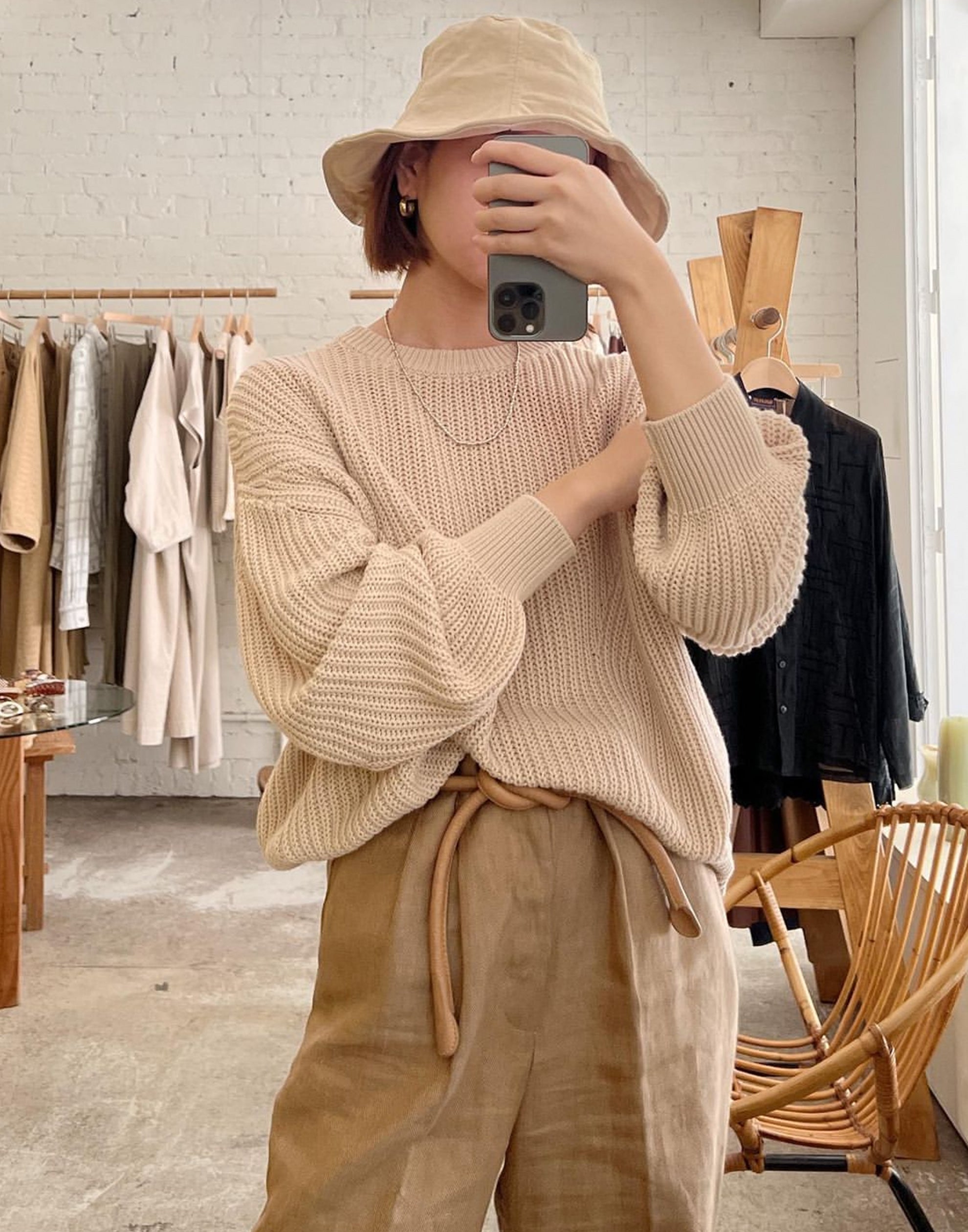 Beige Cotton & Linen Everyday Hat