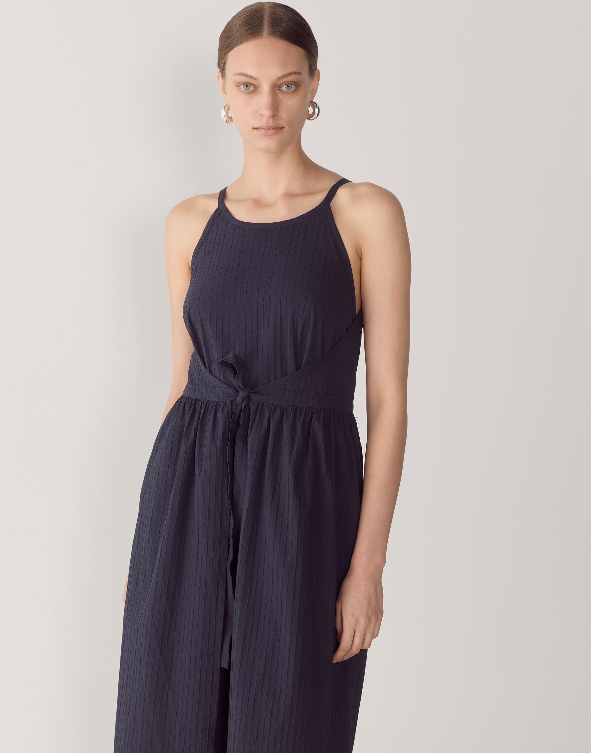 Navy Cotton Textured Chelsea Dress