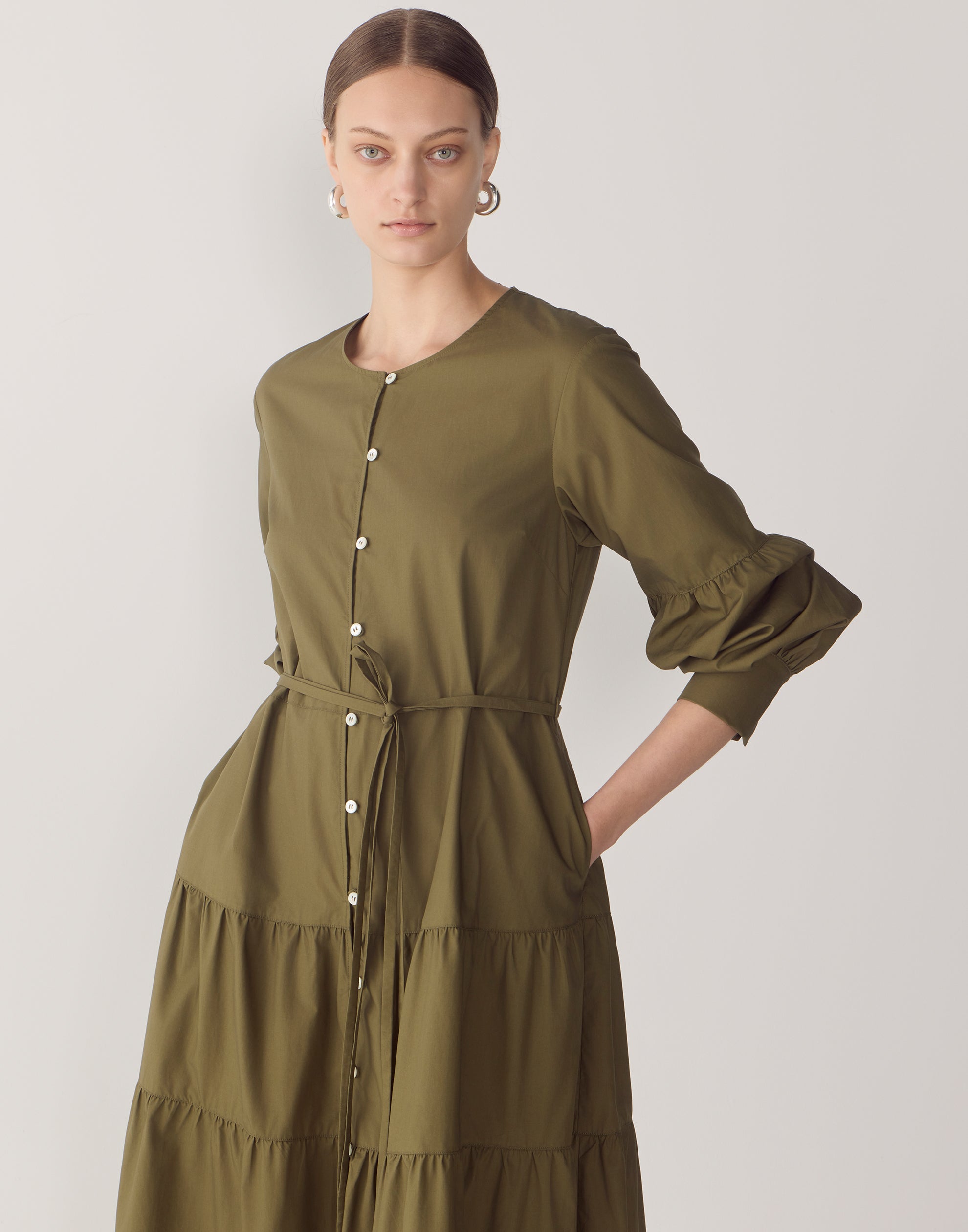 Khaki Cotton & Tencel Nora Dress