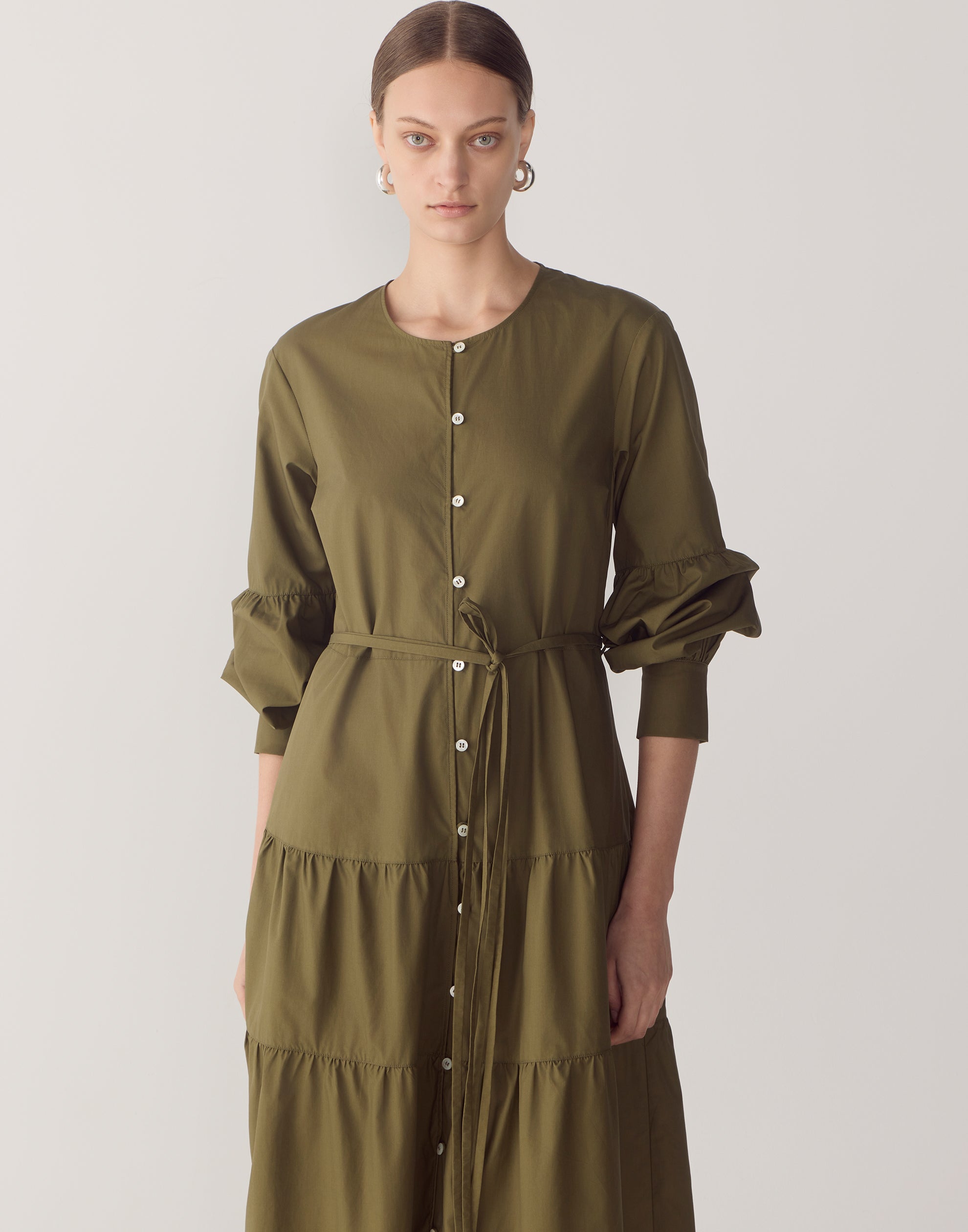 Khaki Cotton & Tencel Nora Dress