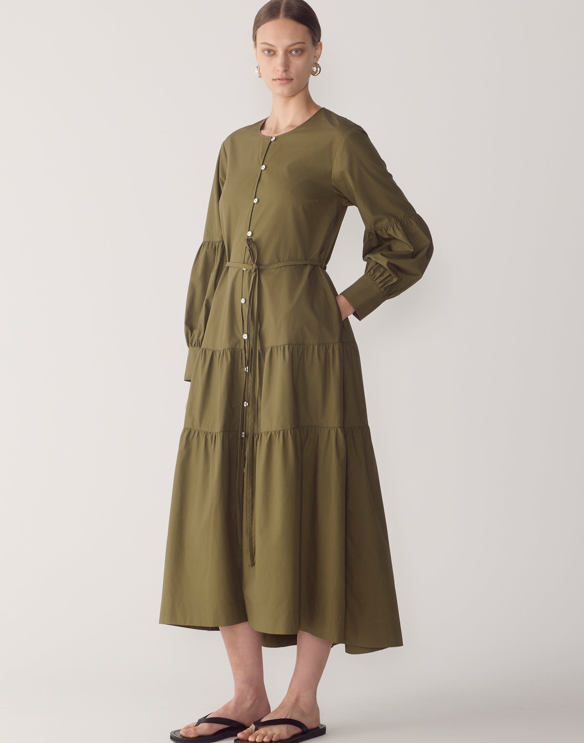 Khaki Cotton & Tencel Nora Dress