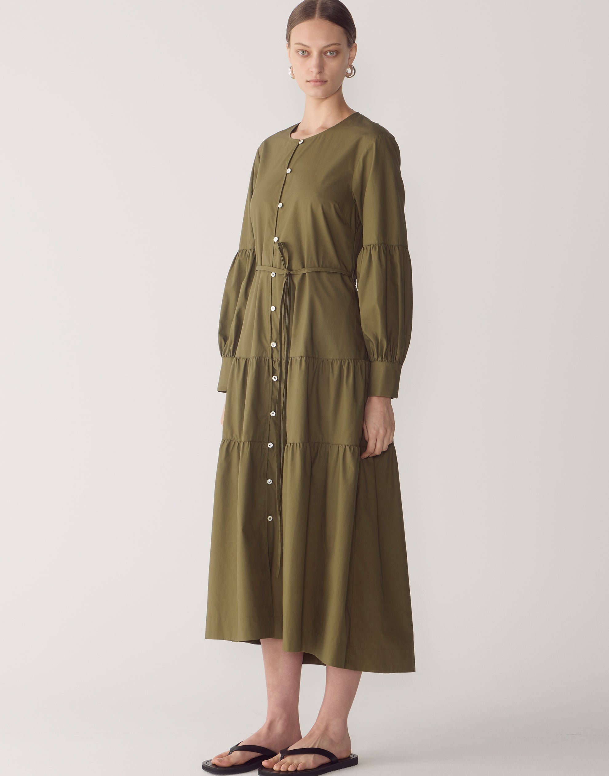 Khaki Cotton & Tencel Nora Dress