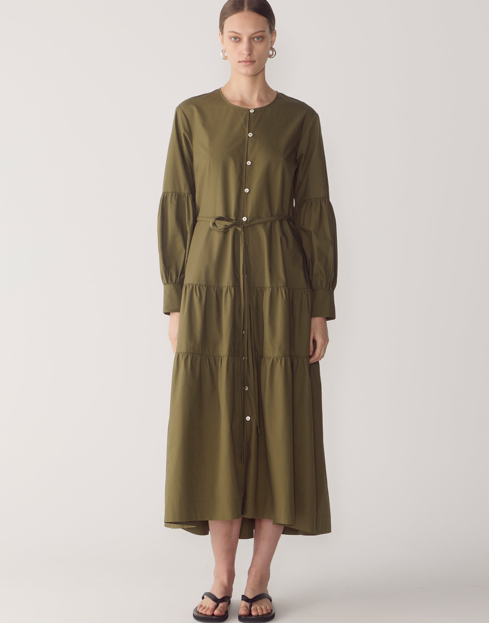 Khaki Cotton & Tencel Nora Dress