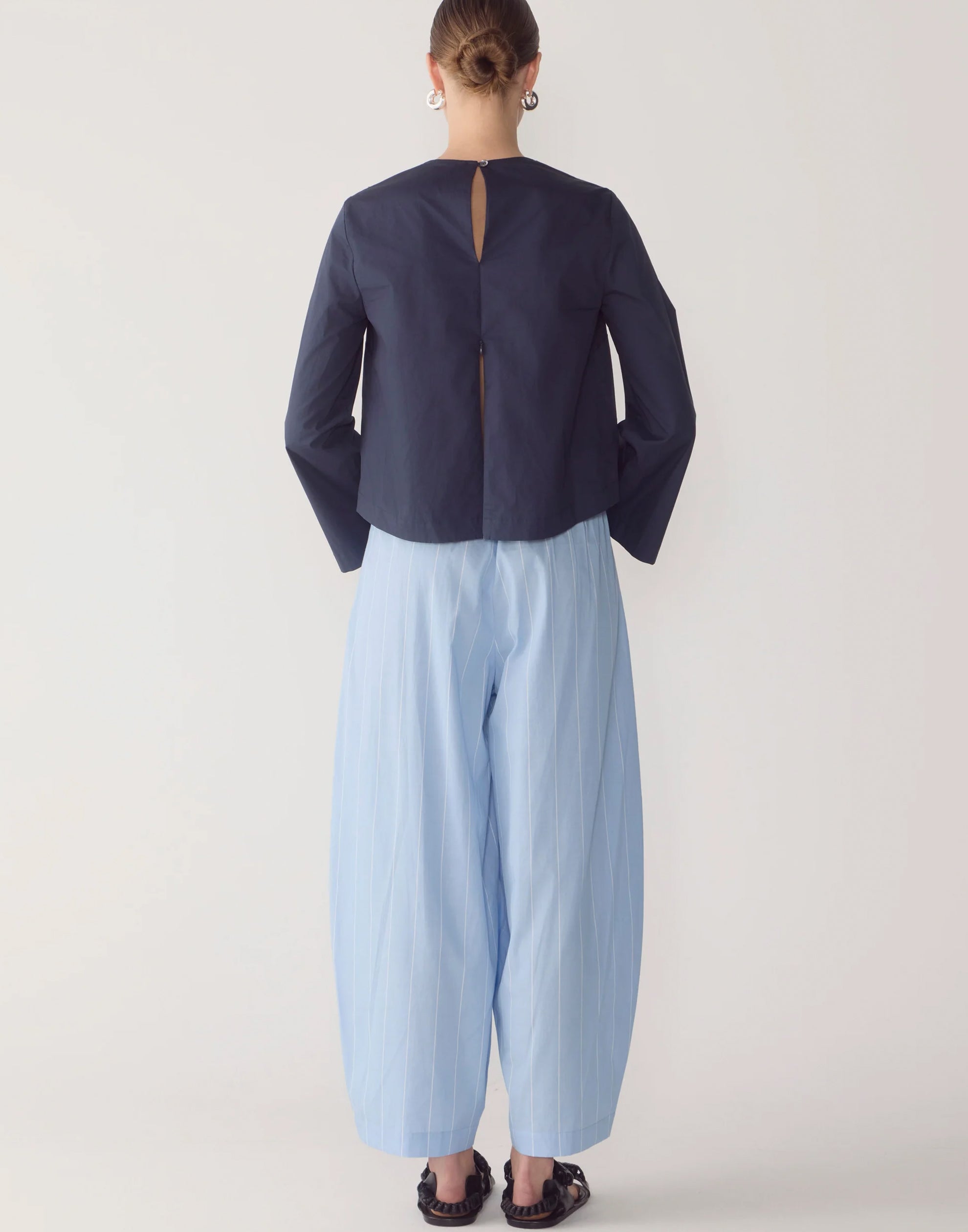 Chambray Pinstripe Cotton Pamela Pants