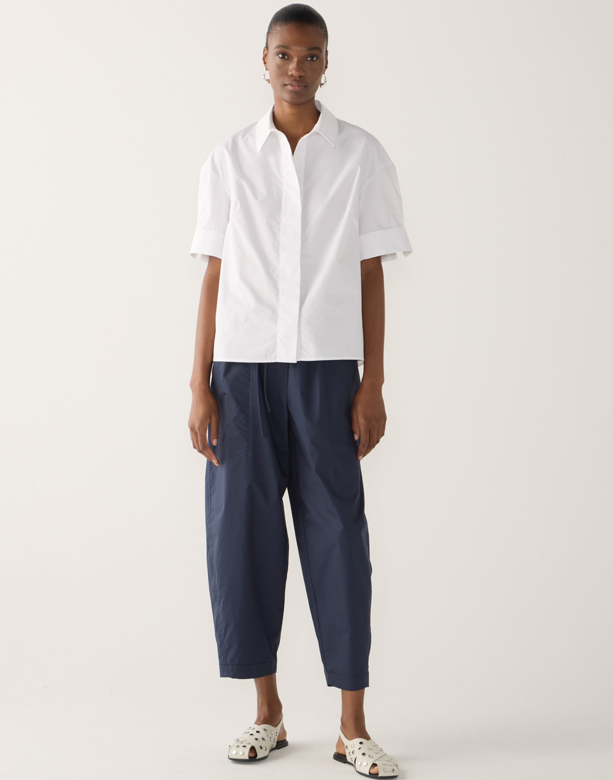 Navy Cotton Poplin Edna Pants