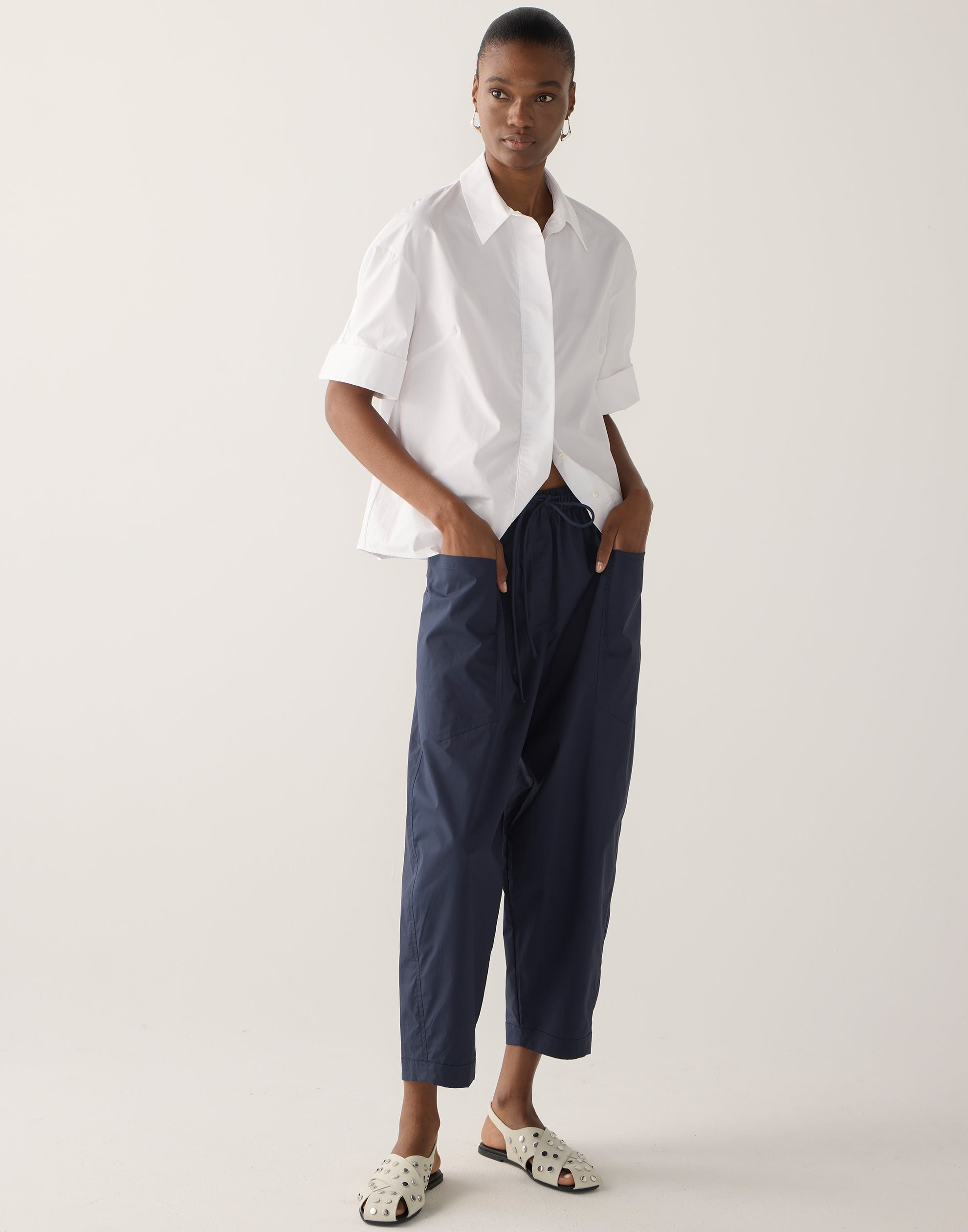 Navy Cotton Poplin Edna Pants