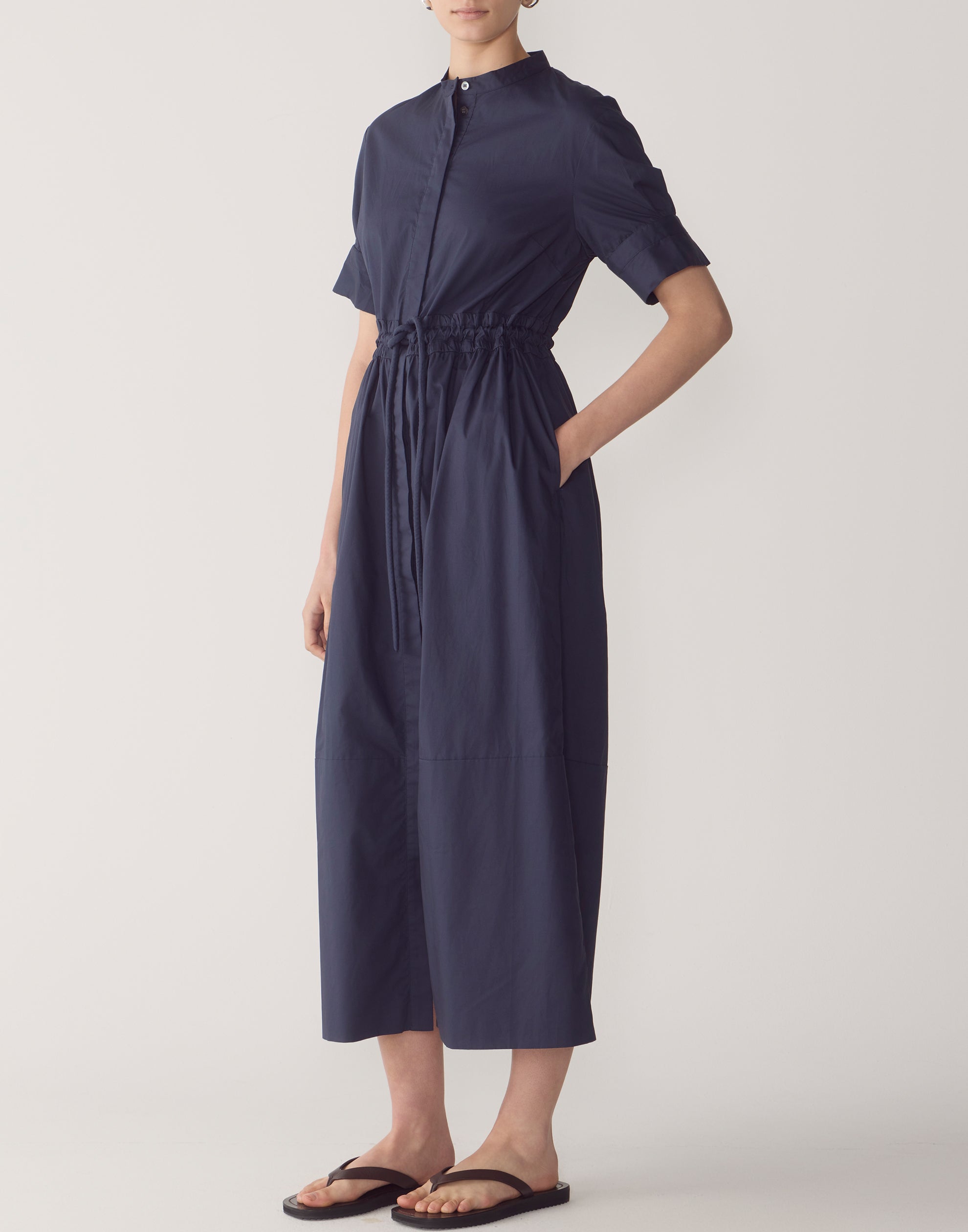 Navy Cotton Poplin Yolanda Dress