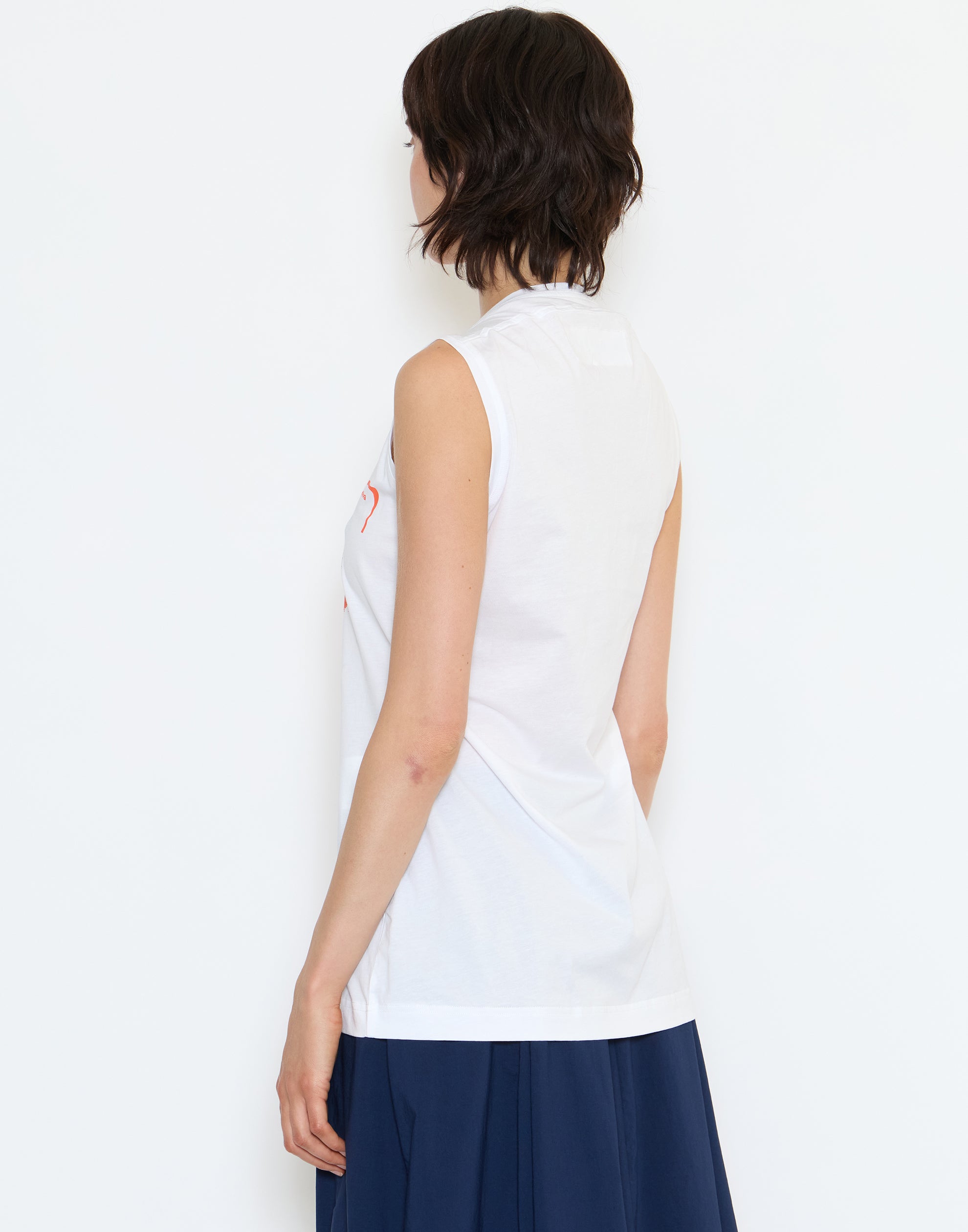 White & Mandarin Printed Cotton Top