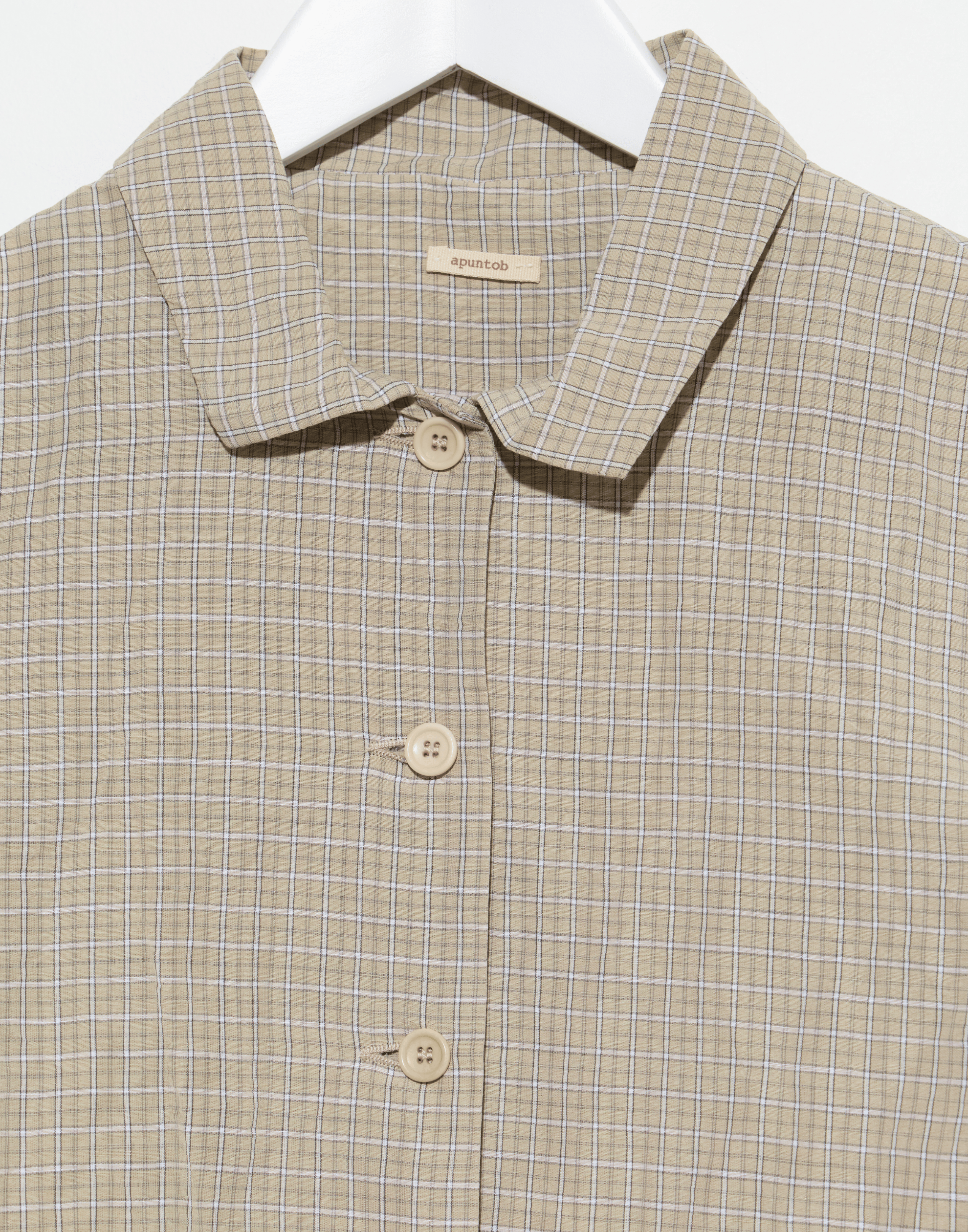 Ecru Checked Linen & Cotton Jacket
