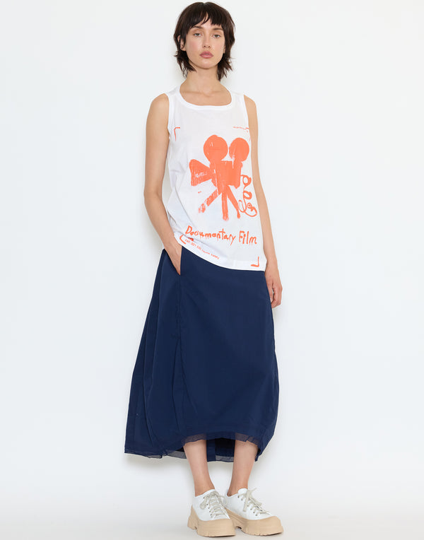 White & Mandarin Printed Cotton Top