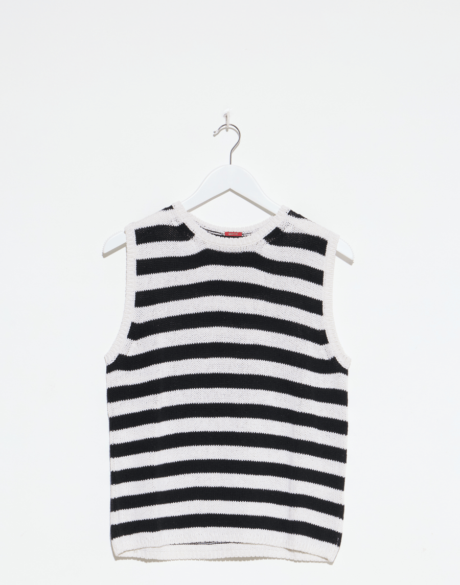 Black & Ecru Stripe Silk Knitted Vest