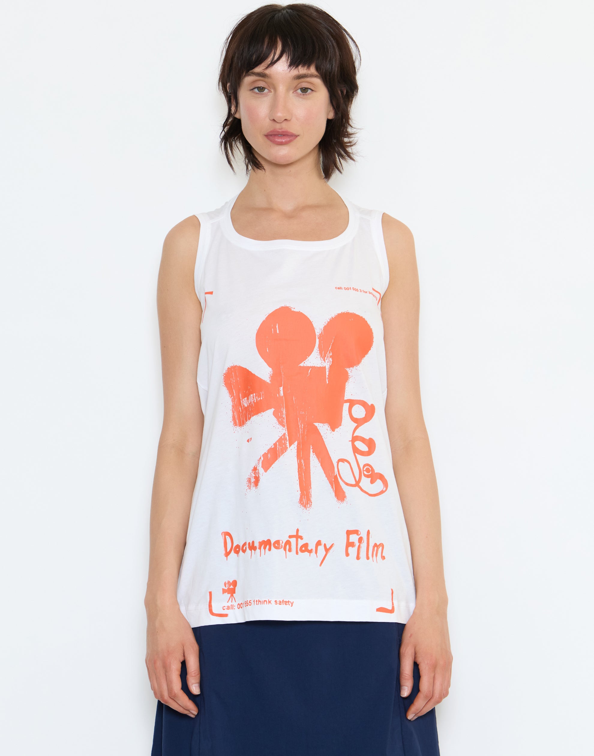 White & Mandarin Printed Cotton Top