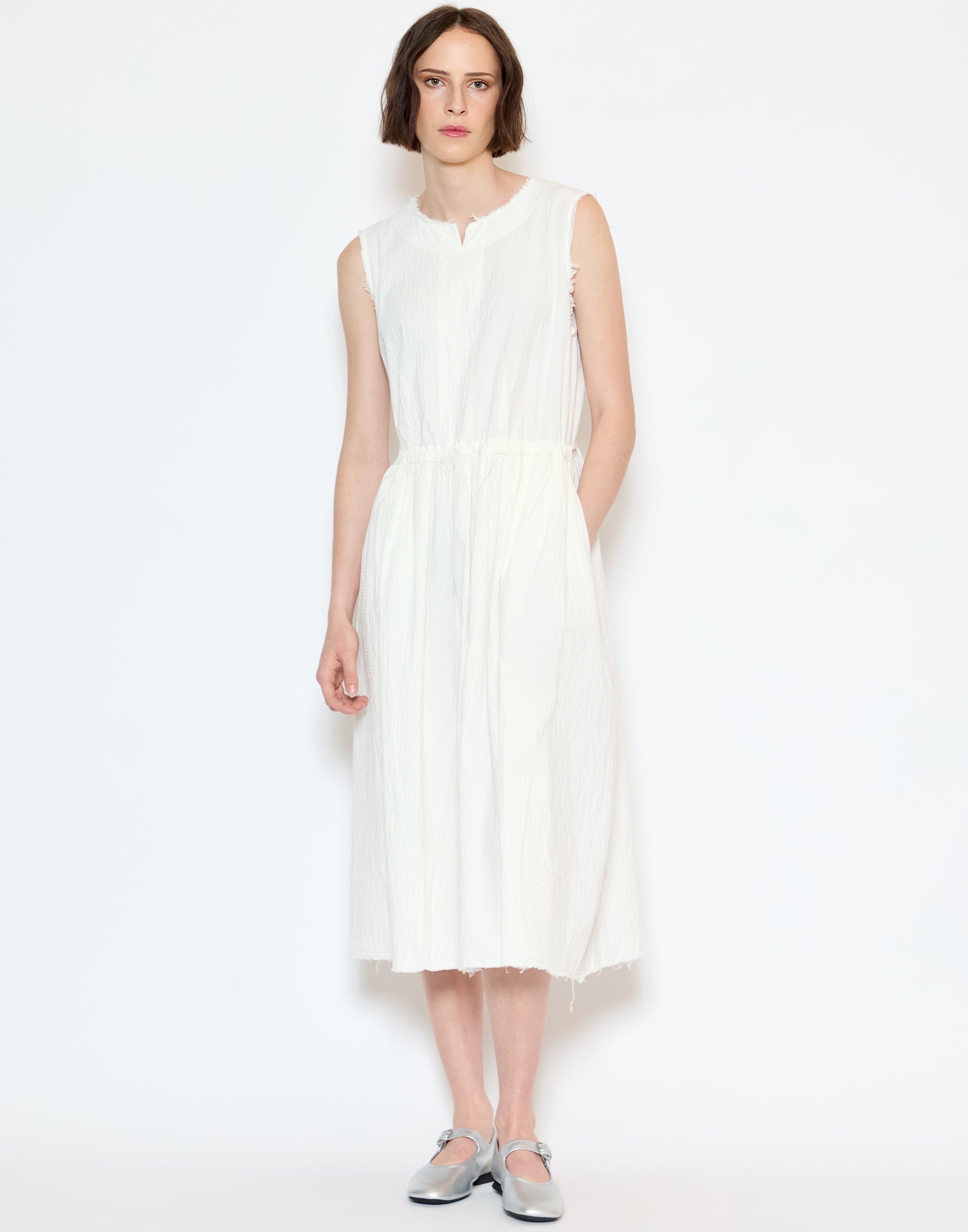 Off White Cotton & Linen Dorine Dress