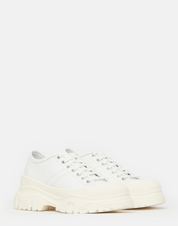 White Leather Feat Platform Sneakers