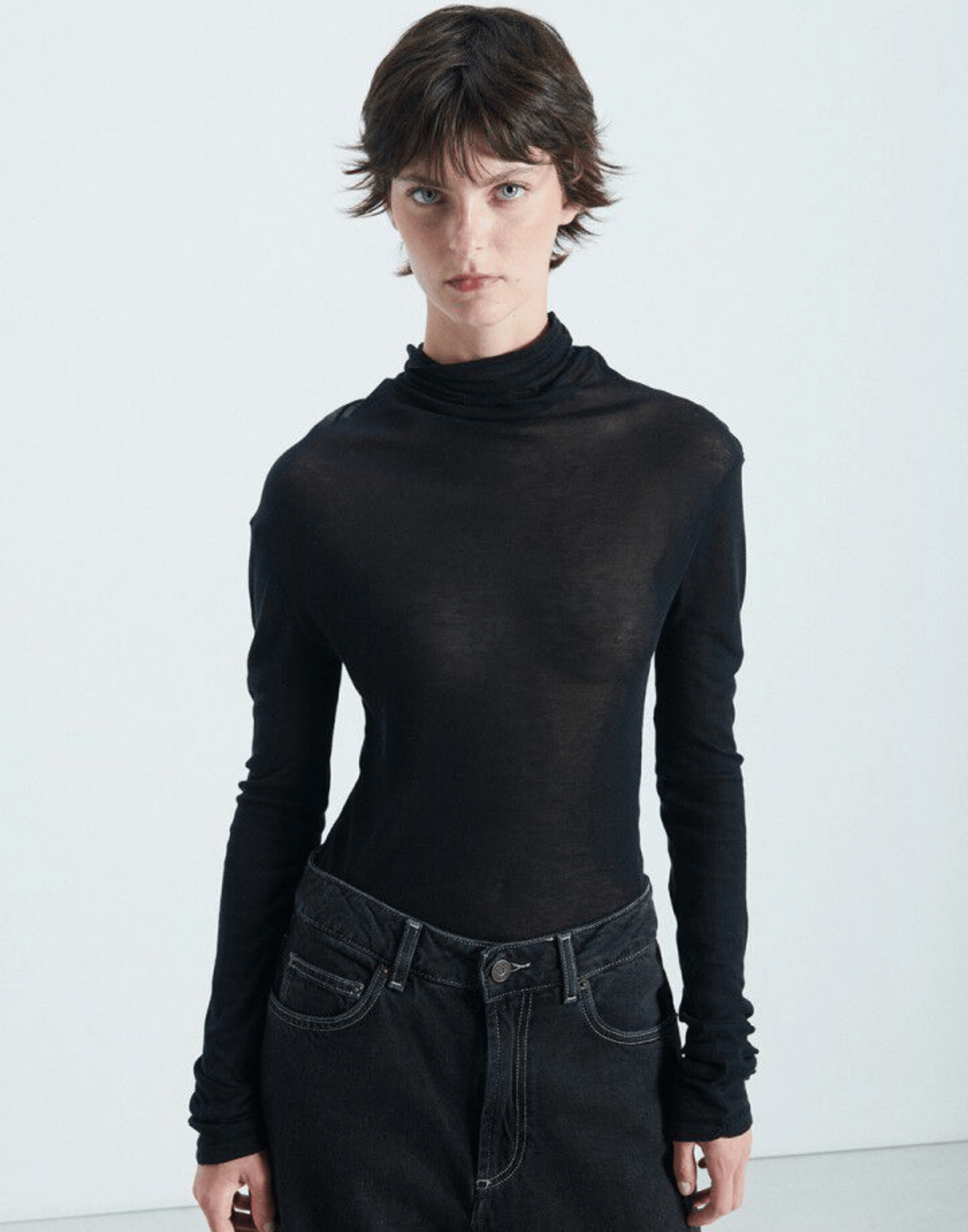 Black Supima Cotton Long Sleeve Top