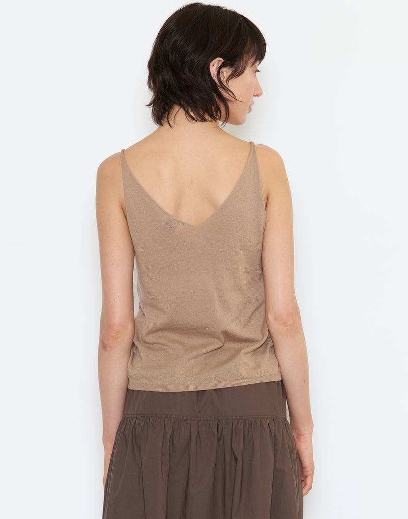 Light Brown Cotton Rolled Knit Top