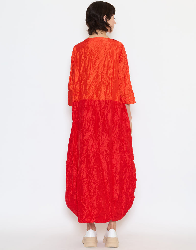 Red & Orange Silk Lunedi Meta Bianco Dress