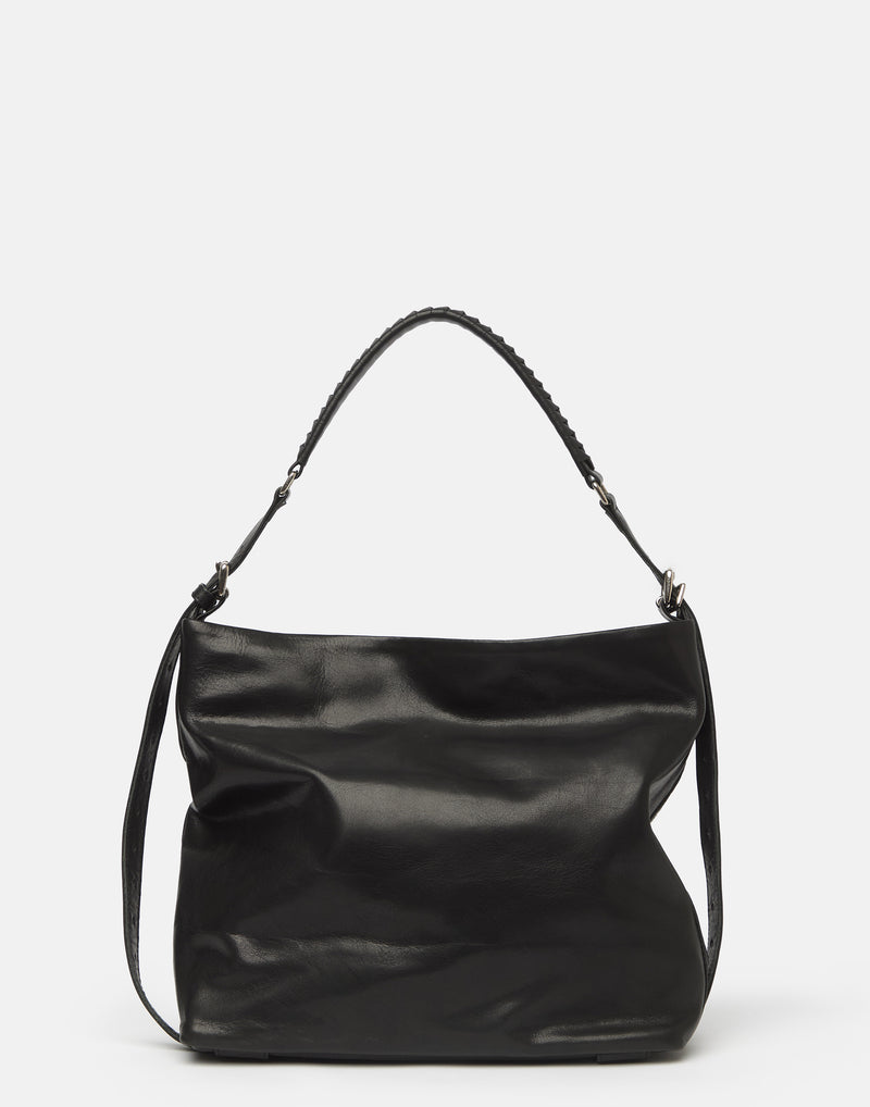 Medium Black Leather Parallel Bag