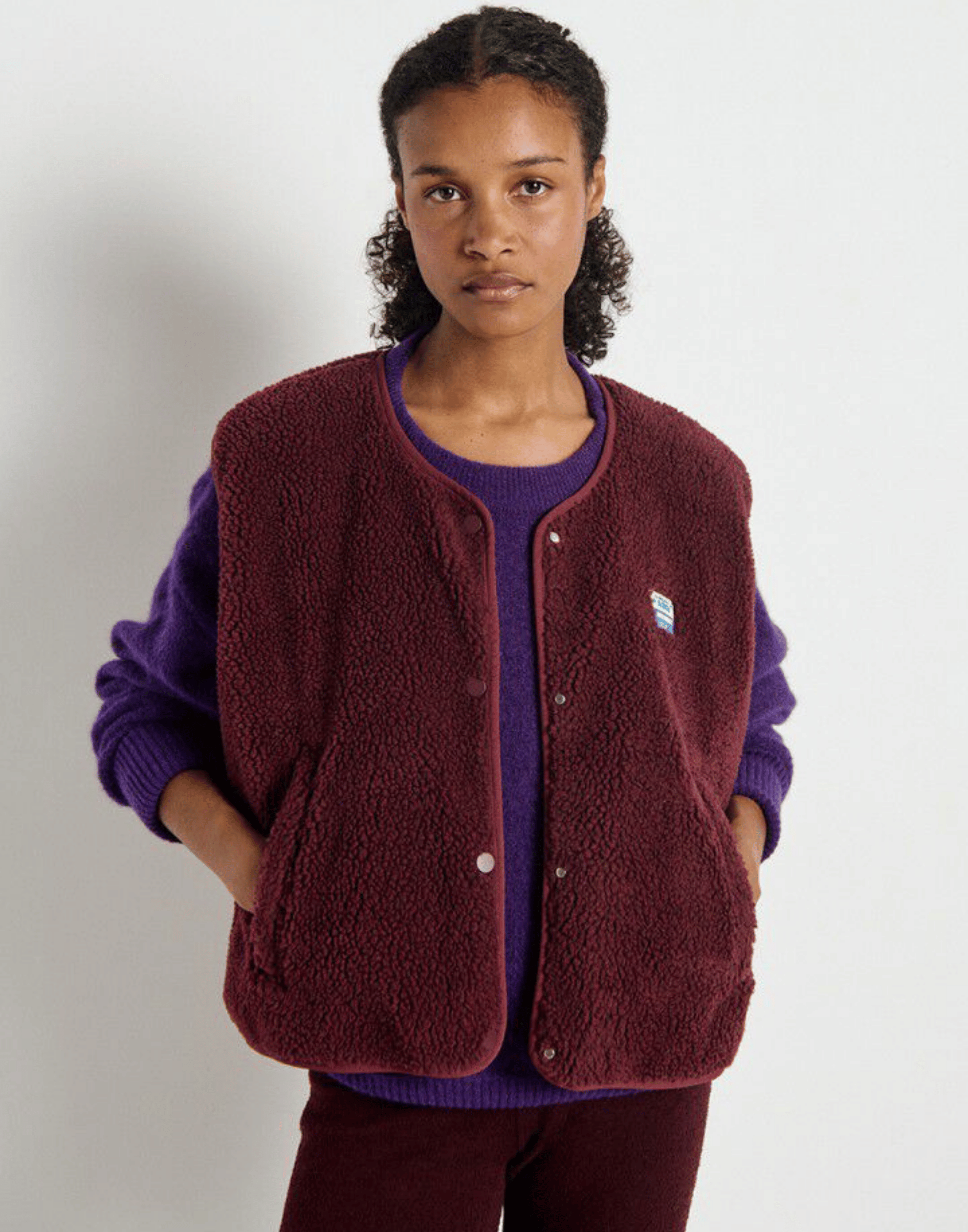 Burgundy Melange Faux Shearling Hocktown Vest