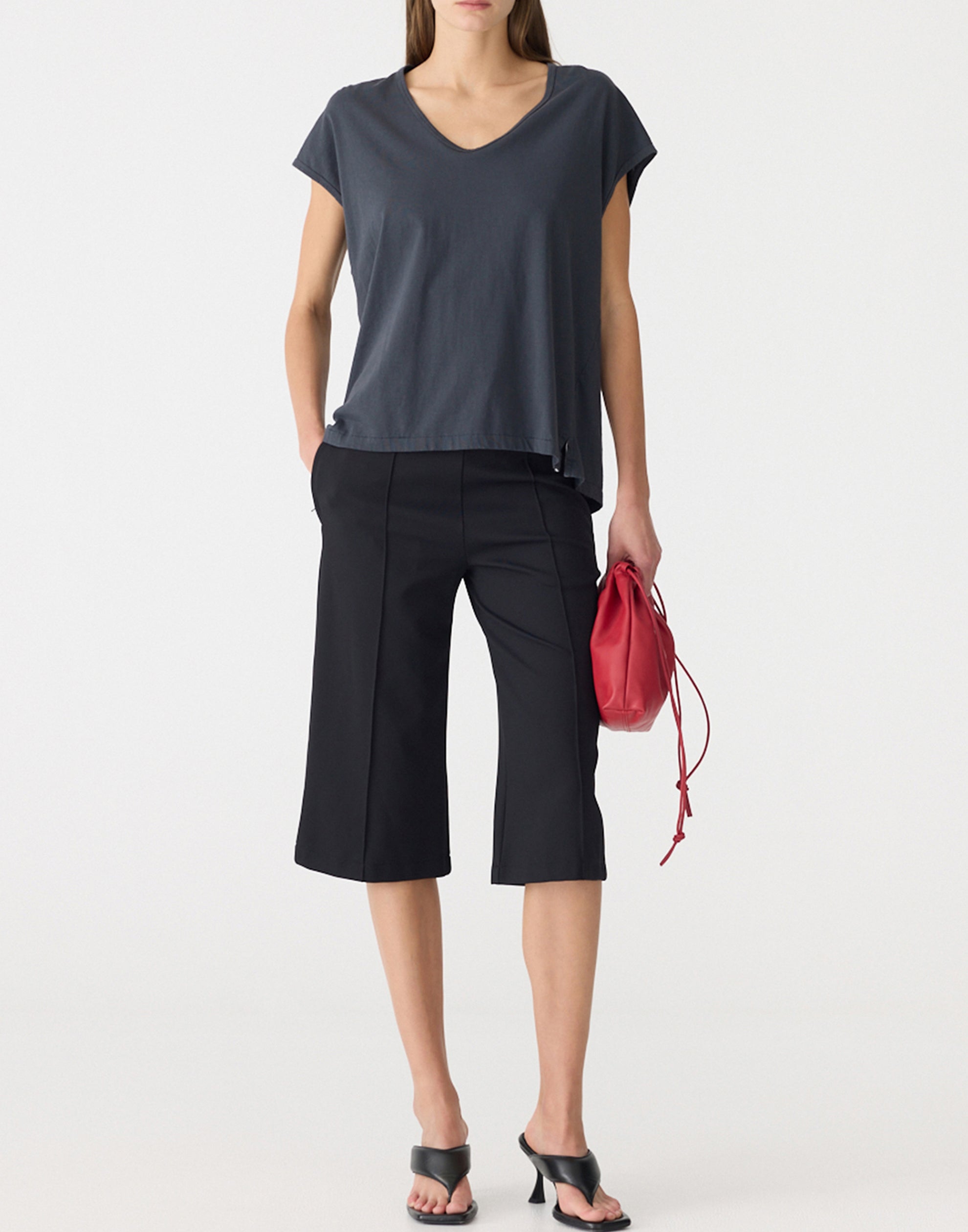 Washed Navy Cotton Fine Bind Scoop Neck Tank