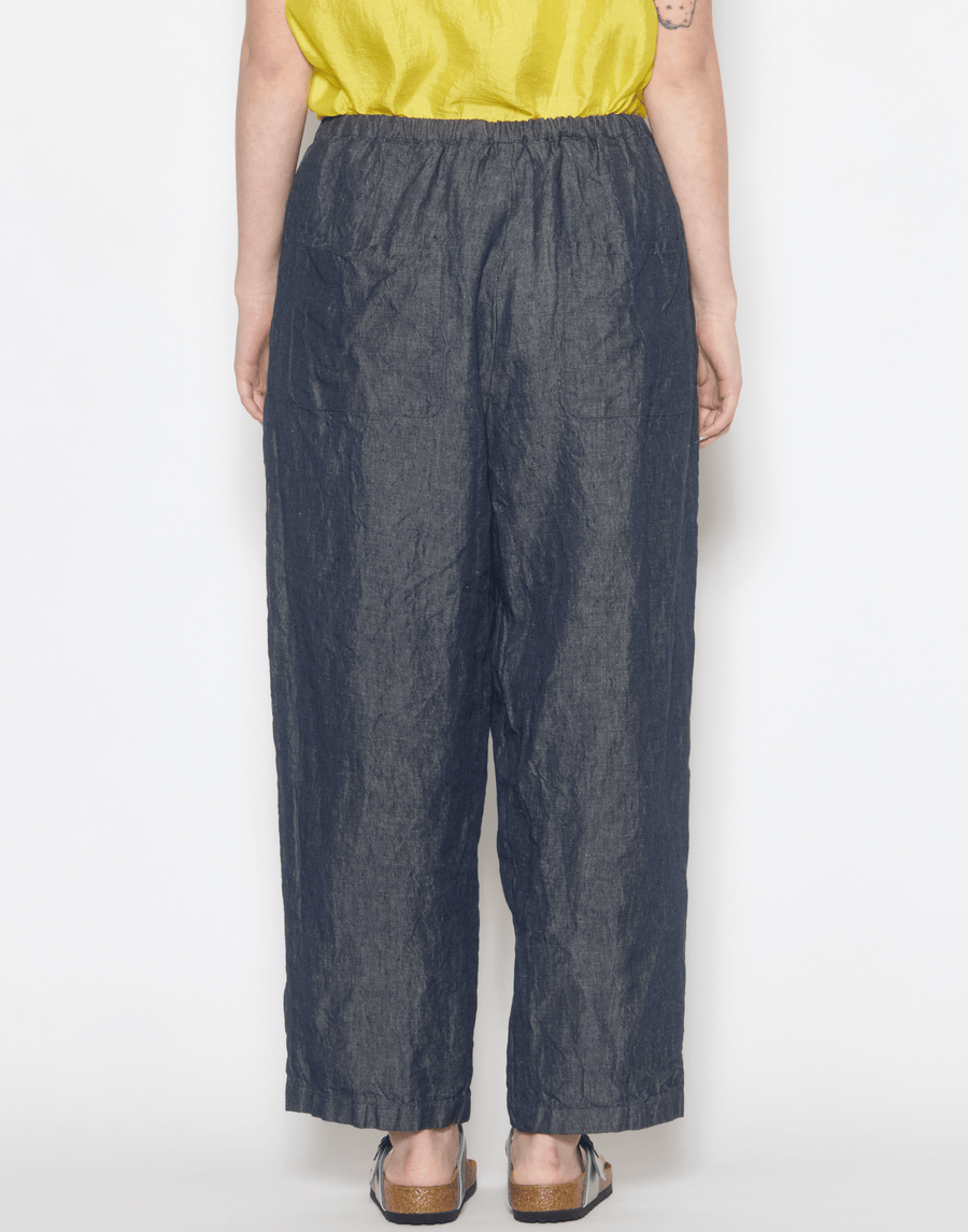 Dark Blue Linen Denim Worker Pants