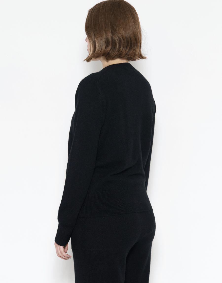 Black Cashmere Crew Neck Cardigan