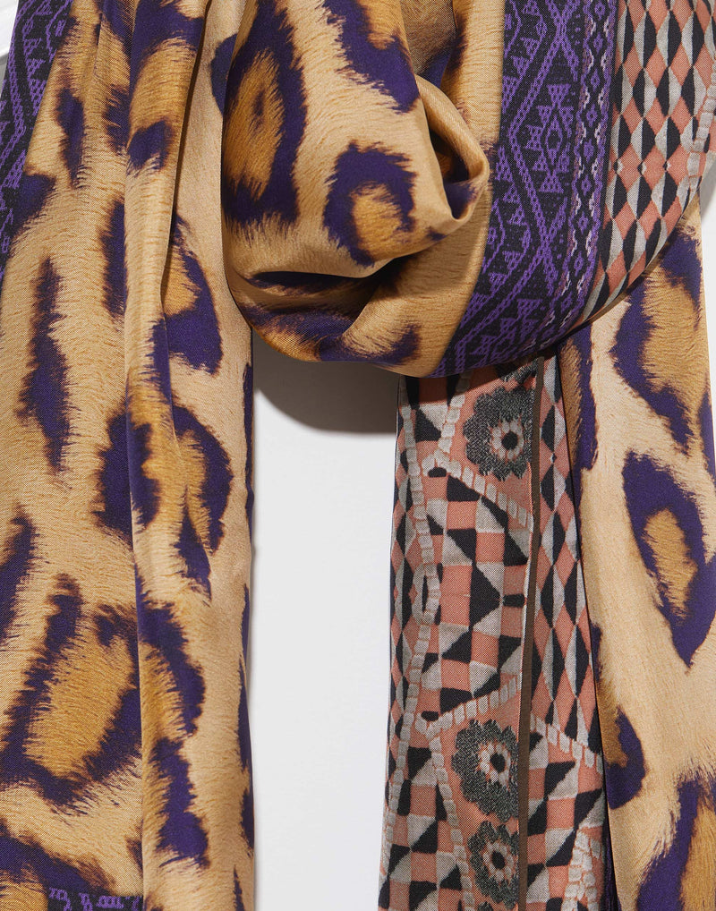 Leopard Print Silk & Cotton Doppiata Scarf