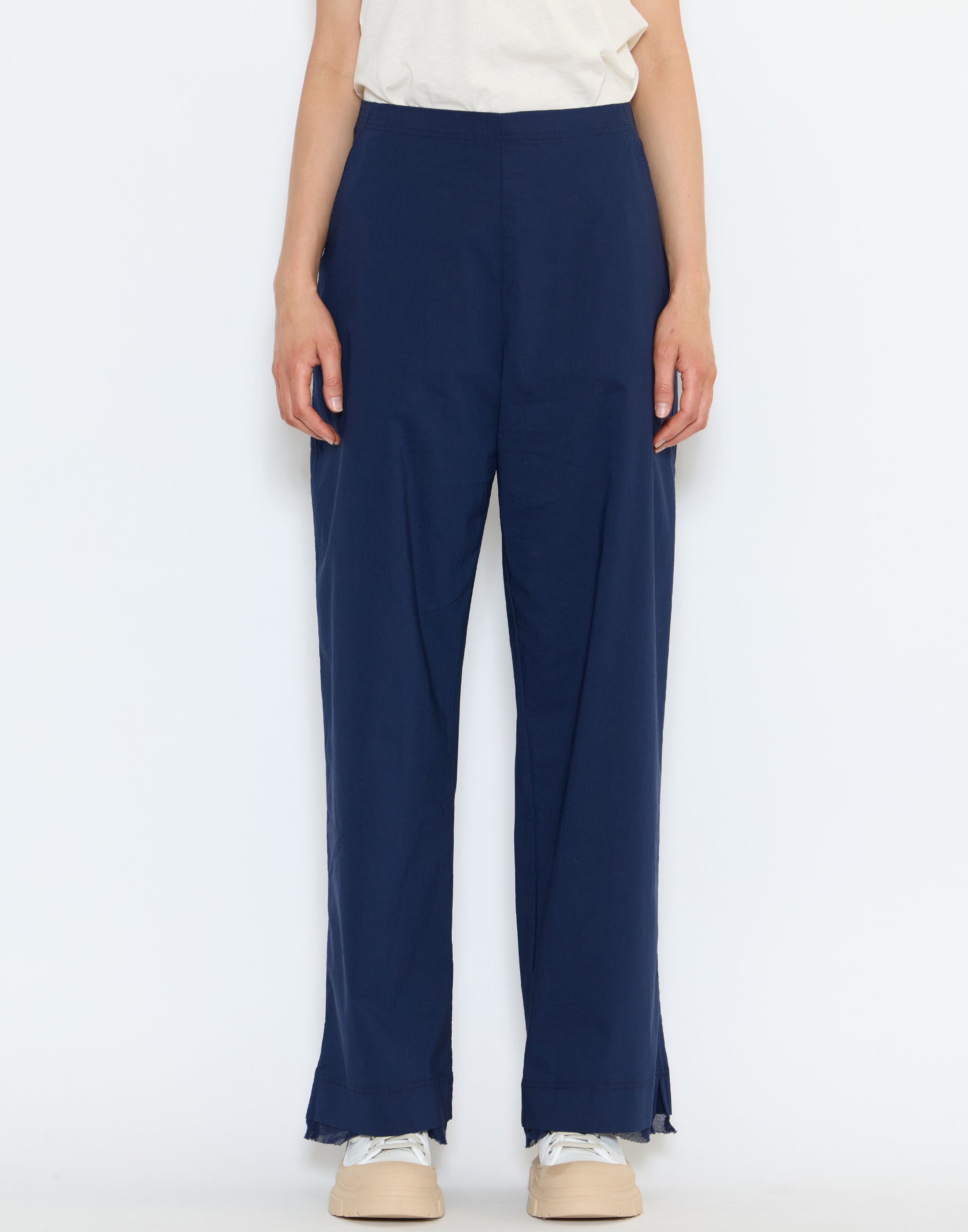 Navy Cotton Blend Stretch Pants