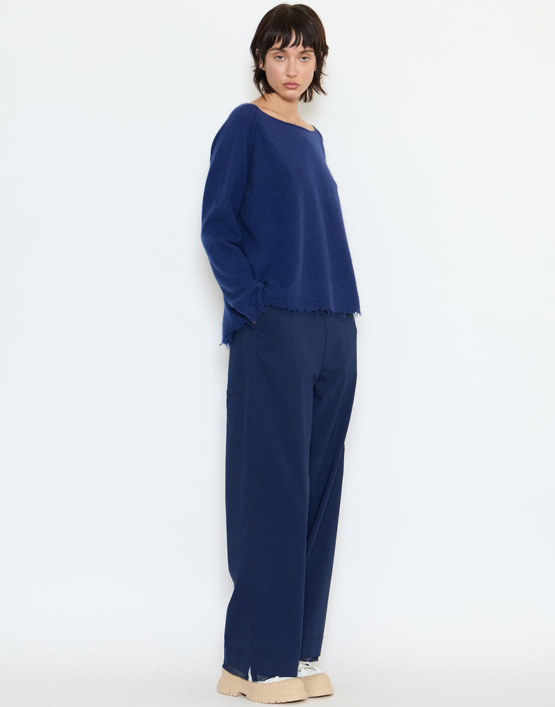 Navy Cotton Blend Stretch Pants