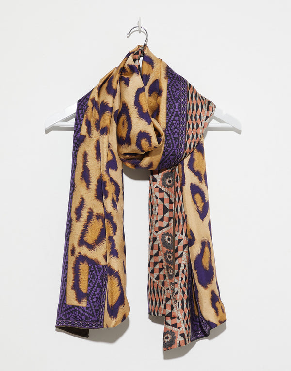 Leopard Print Silk & Cotton Doppiata Scarf