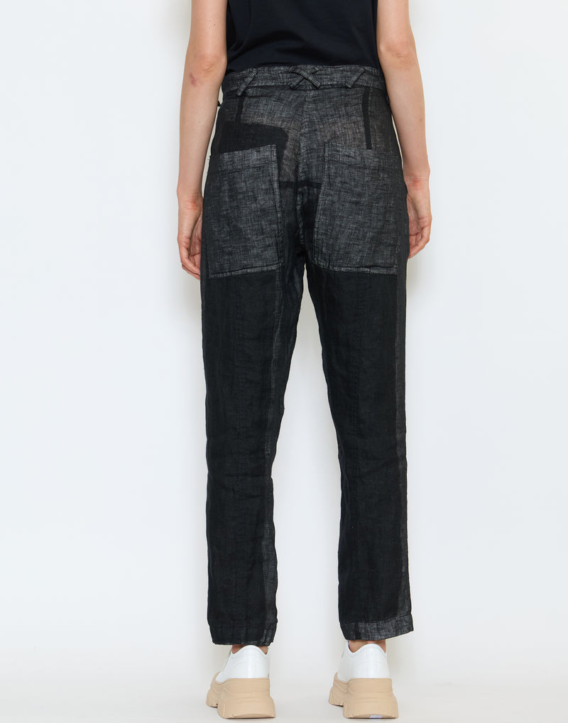 Black Patch Linen Trousers