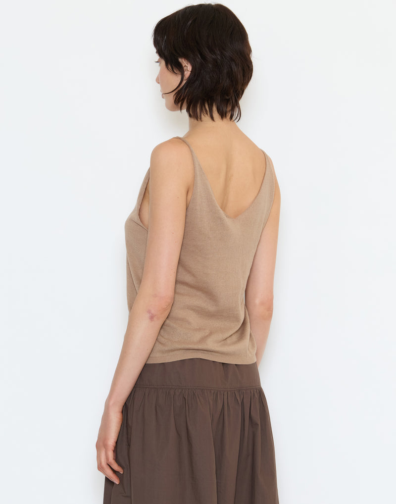 Light Brown Cotton Rolled Knit Top