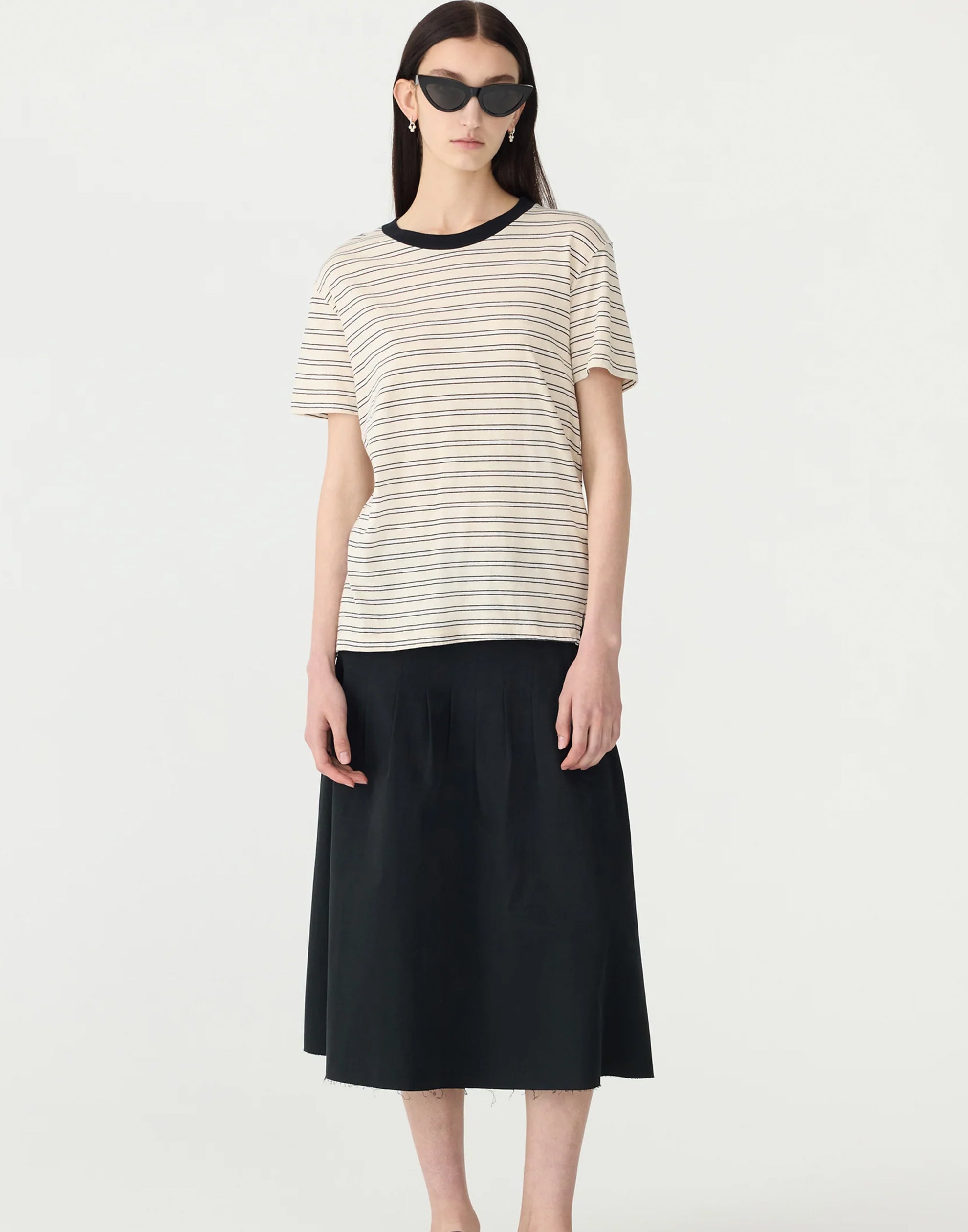Black & Ecru Stripe Cotton Regular T-Shirt