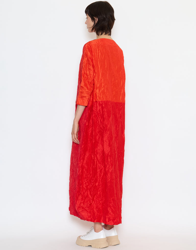 Red & Orange Silk Lunedi Meta Bianco Dress