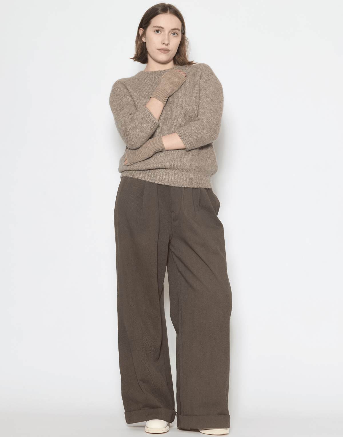 Barnwood Brown Cotton Painted Trousers