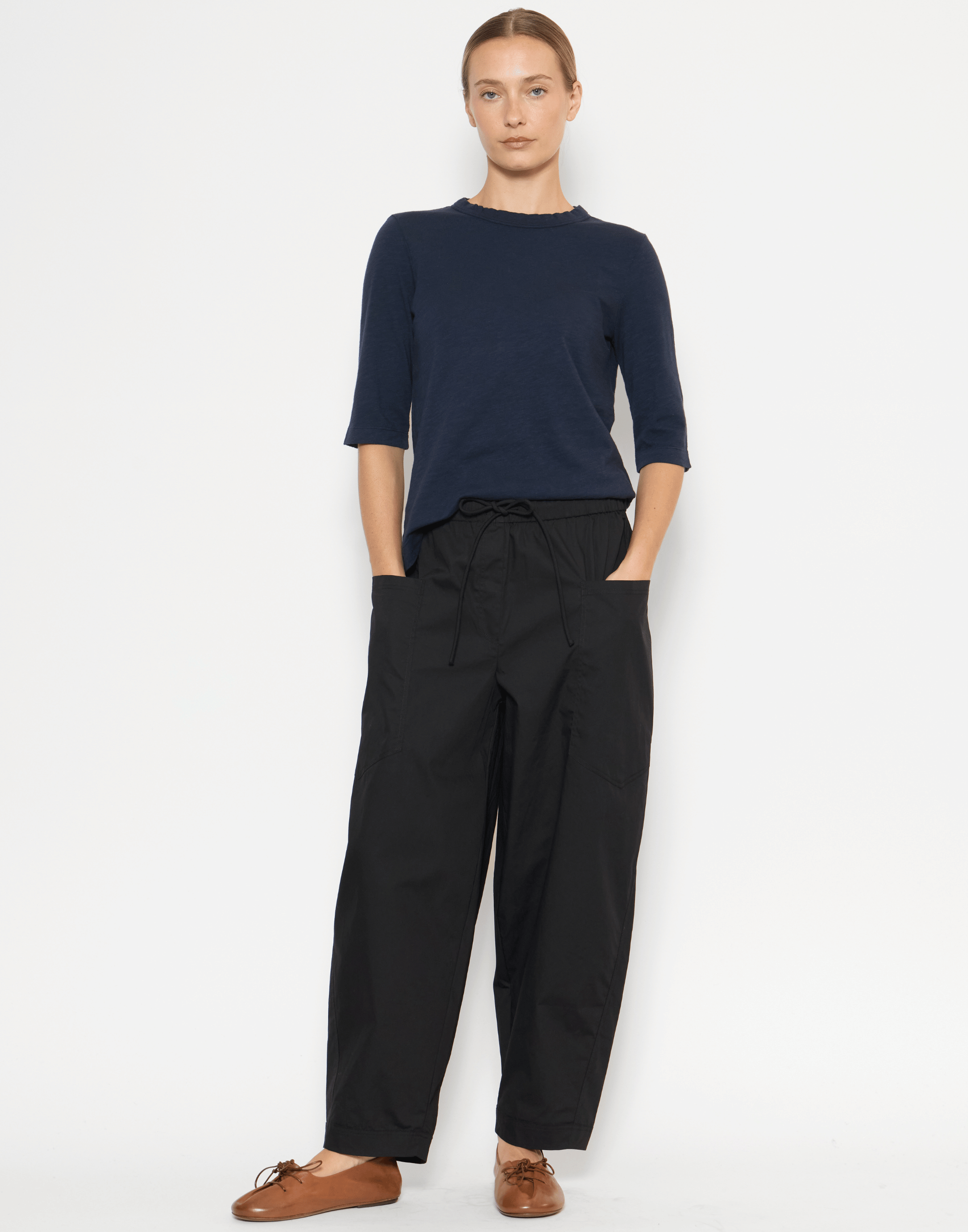Black Cotton Poplin Edna Pants