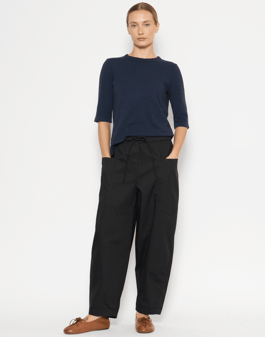 Black Cotton Poplin Edna Pants