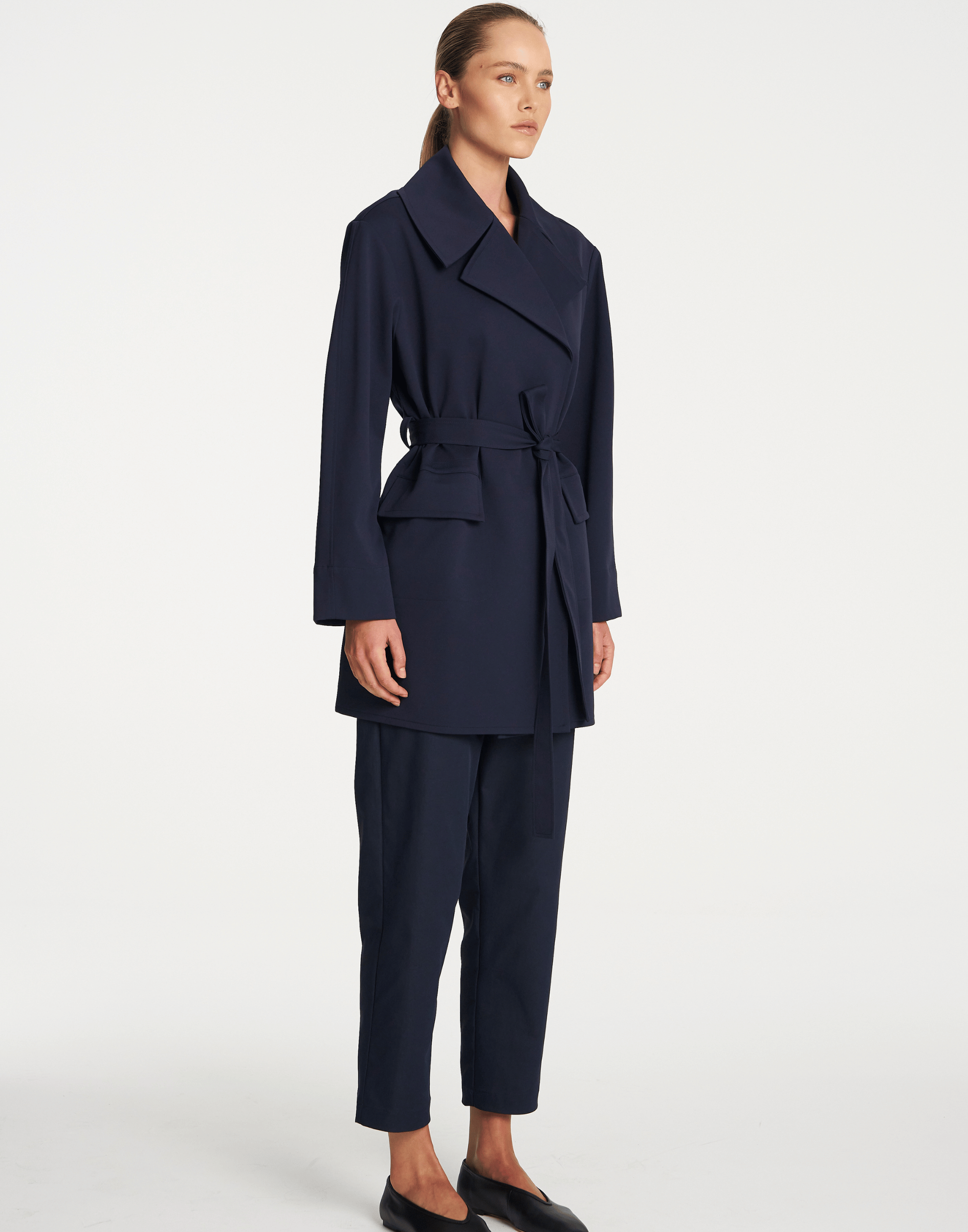 Indigo Stretch Twill Tapered Flat Pants