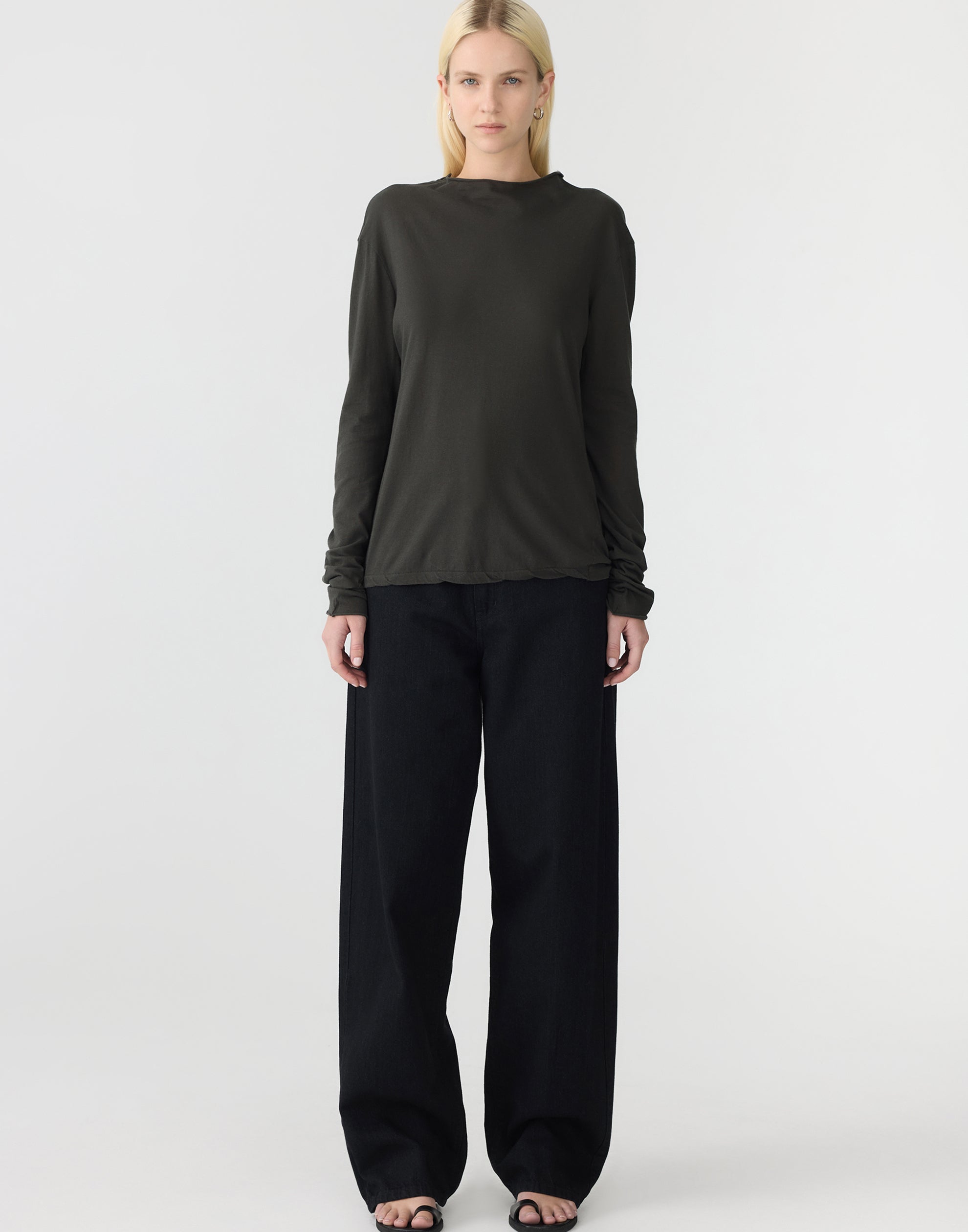 Slate Grey Cotton Raised Neck T-Shirt