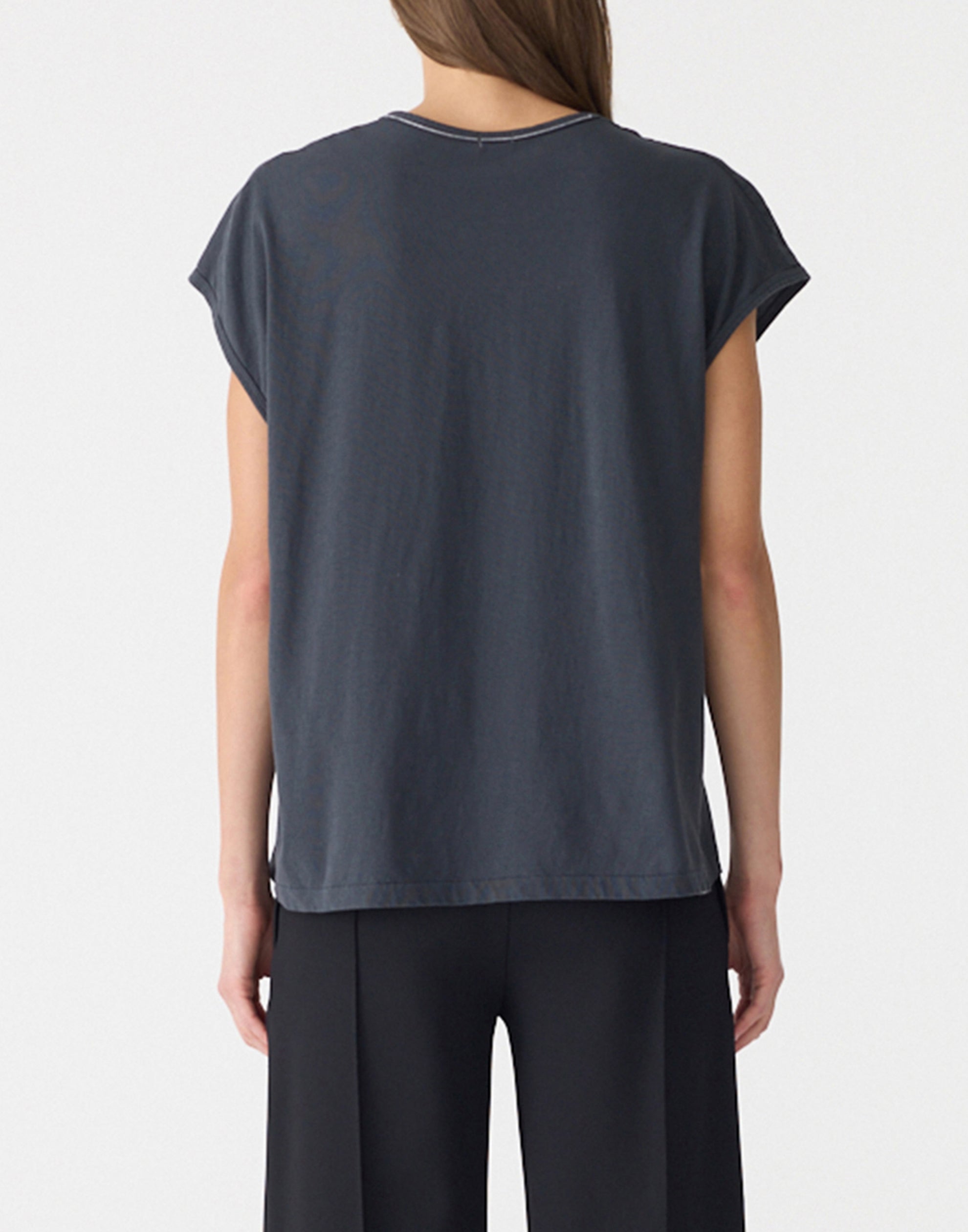 Washed Navy Cotton Fine Bind Scoop Neck Tank
