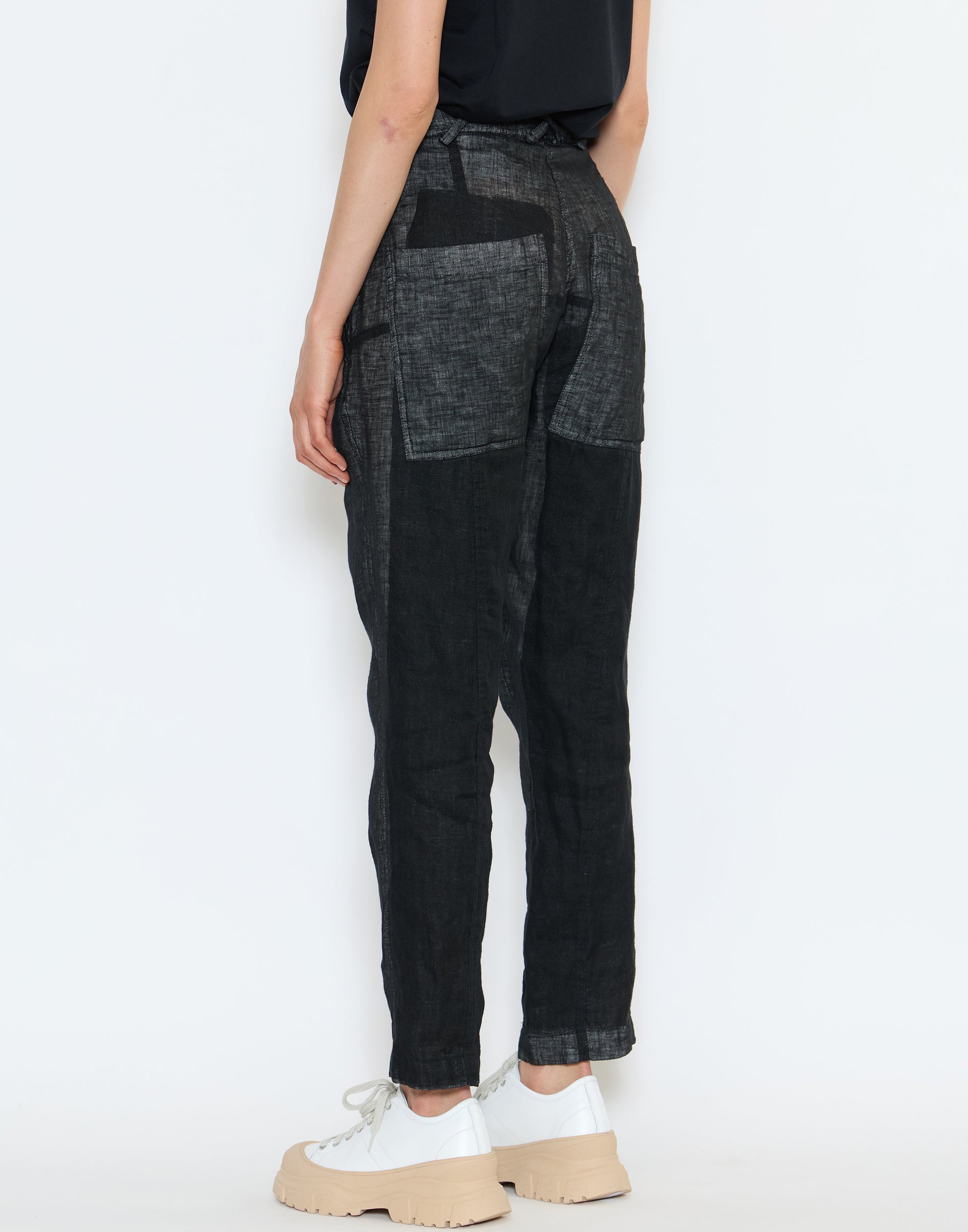 Black Patch Linen Trousers